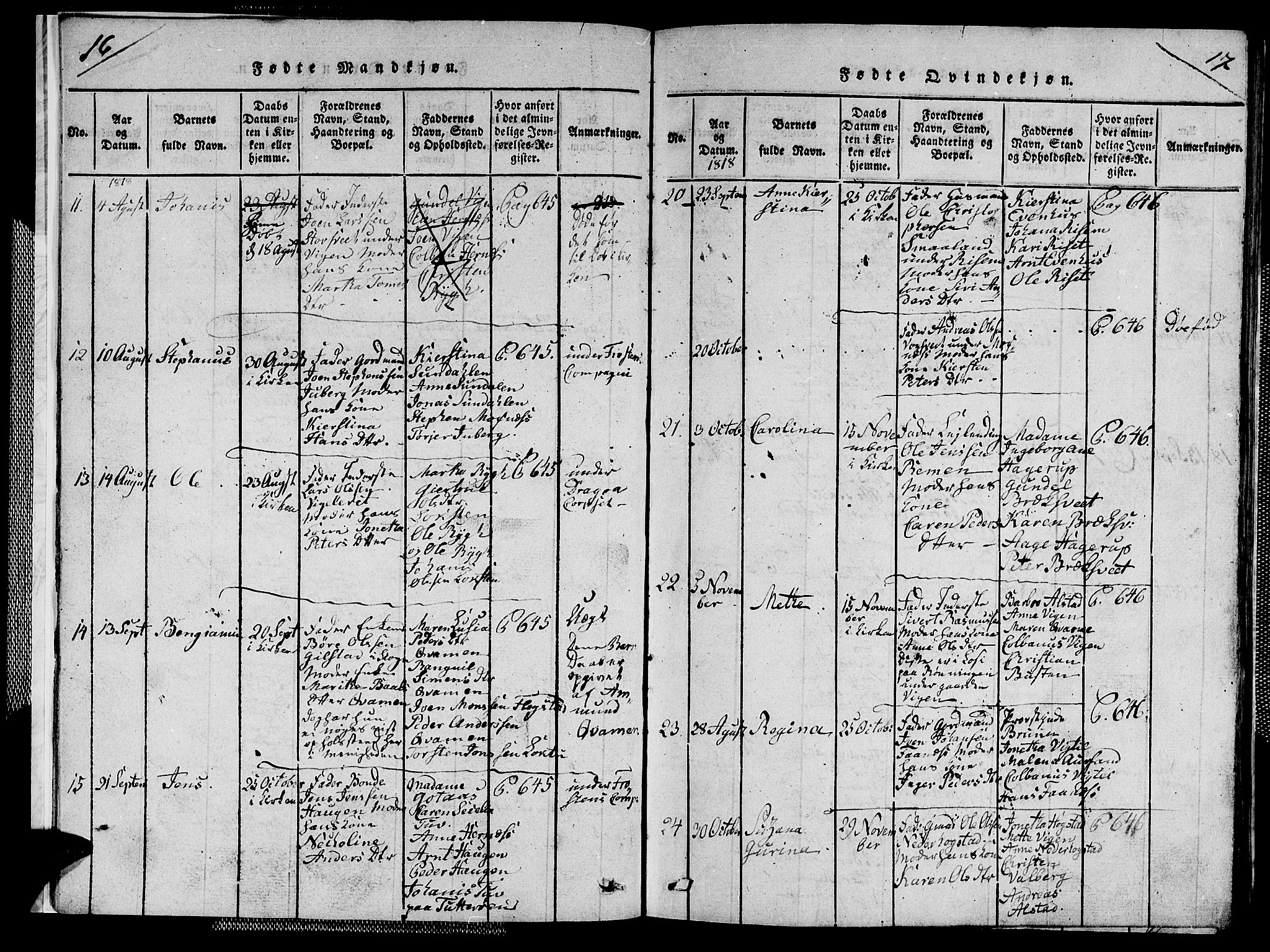 Ministerialprotokoller, klokkerbøker og fødselsregistre - Nord-Trøndelag, SAT/A-1458/713/L0124: Klokkerbok nr. 713C01, 1817-1827, s. 16-17