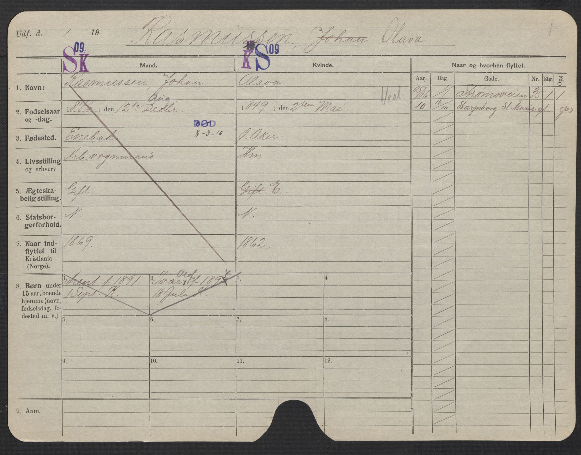 Oslo folkeregister, Registerkort, AV/SAO-A-11715/F/Fa/Fac/L0023: Kvinner, 1906-1914, s. 78a
