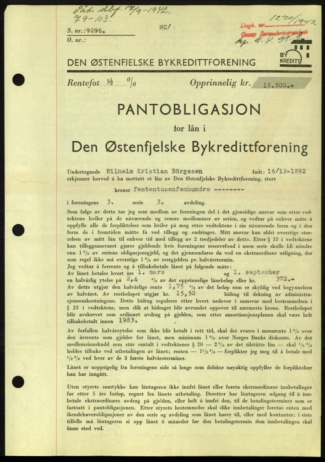 Onsøy sorenskriveri, SAO/A-10474/G/Ga/Gac/L0003: Pantebok nr. B3, 1940-1944, Dagboknr: 1276/1942