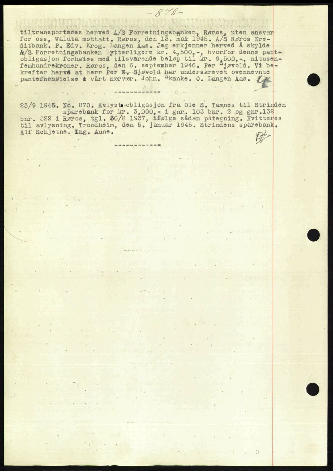Gauldal sorenskriveri, SAT/A-0014/1/2/2C: Pantebok nr. A2, 1946-1946, Dagboknr: 870/1946
