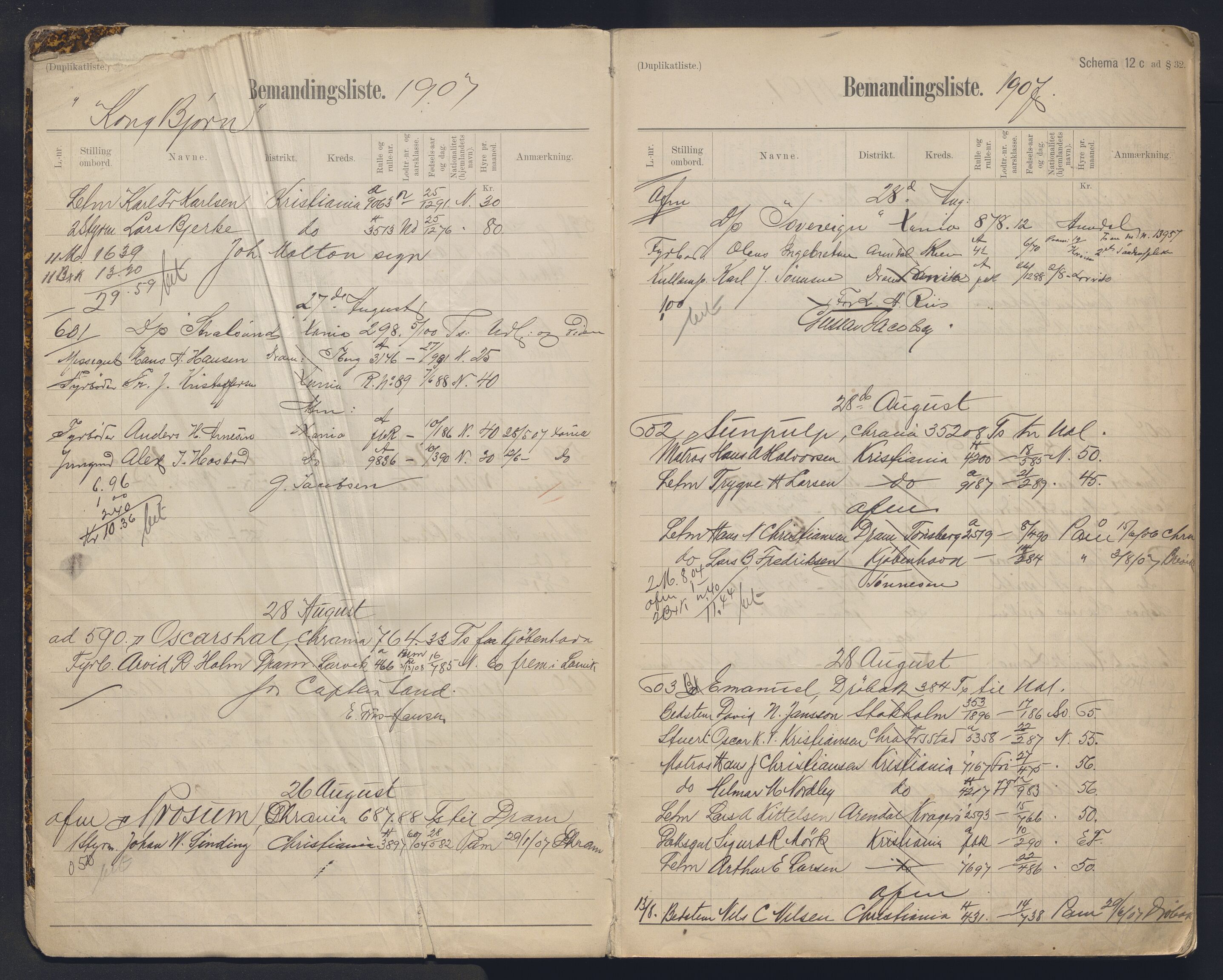 Oslo mønstringskontor, AV/SAO-A-10569g/G/Ga/L0011: Mønstringsjournal, 1907-1909