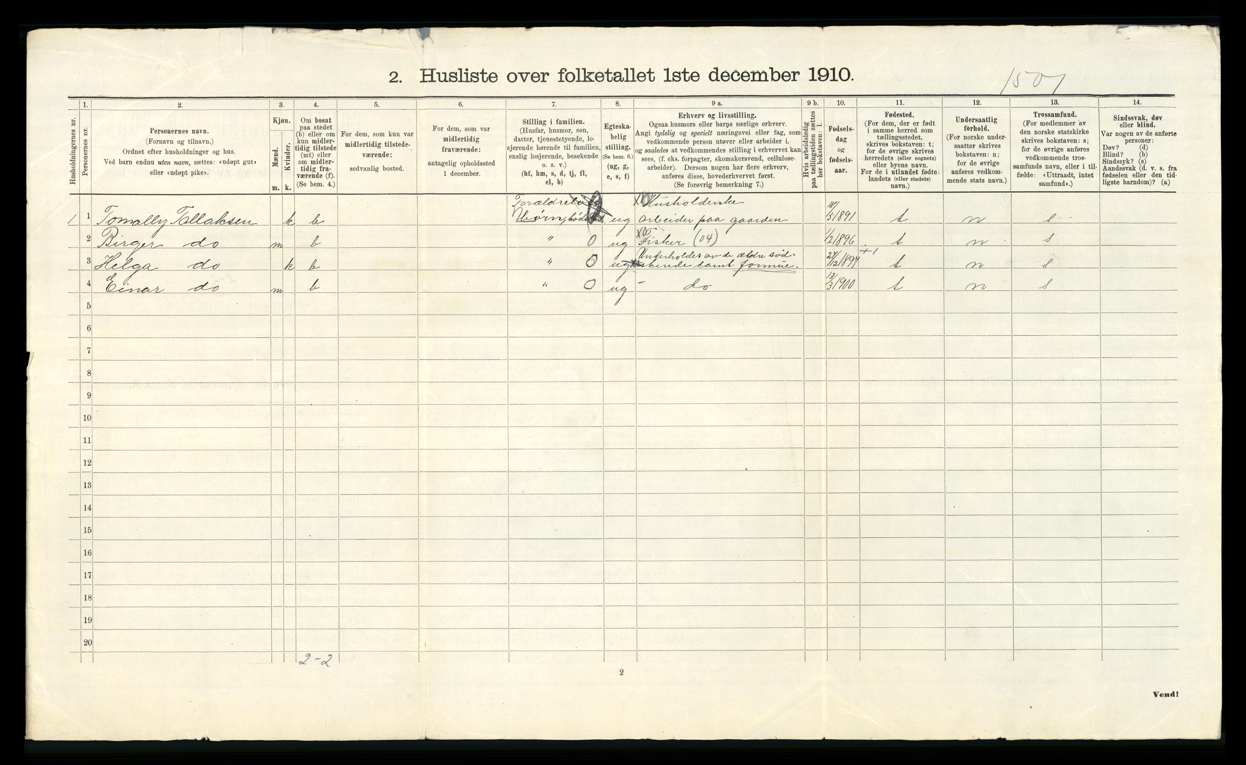 RA, Folketelling 1910 for 1029 Sør-Audnedal herred, 1910, s. 52