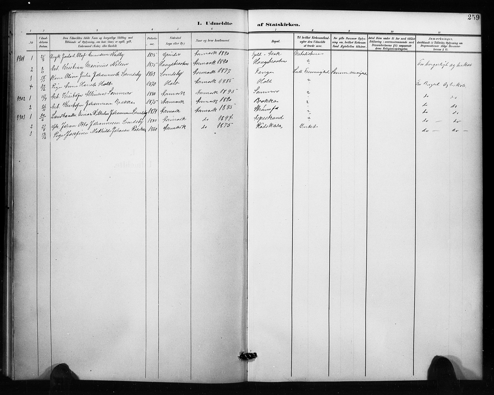 Aremark prestekontor Kirkebøker, AV/SAO-A-10899/G/Ga/L0002: Klokkerbok nr. I 2, 1901-1928, s. 259