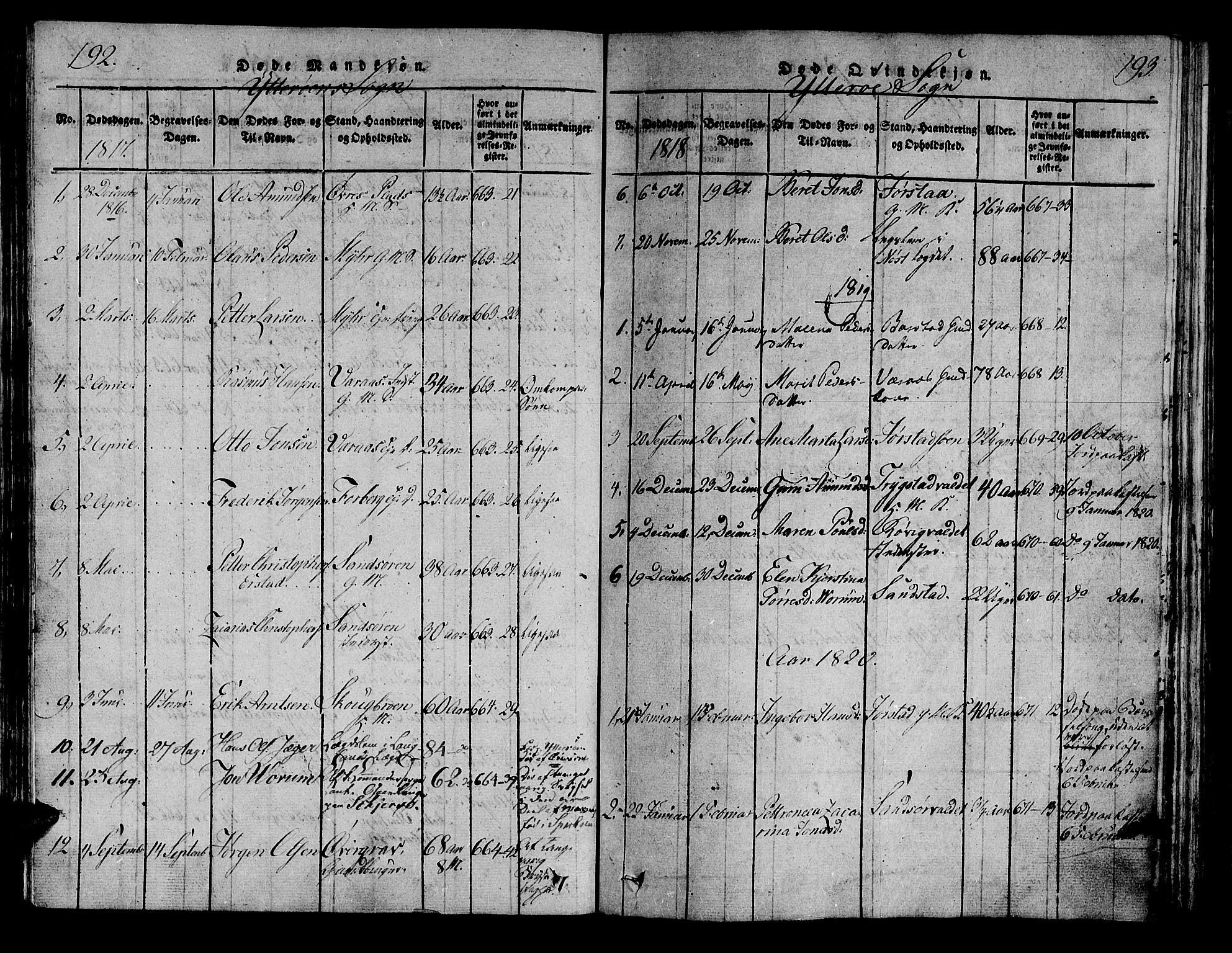 Ministerialprotokoller, klokkerbøker og fødselsregistre - Nord-Trøndelag, SAT/A-1458/722/L0217: Ministerialbok nr. 722A04, 1817-1842, s. 192-193