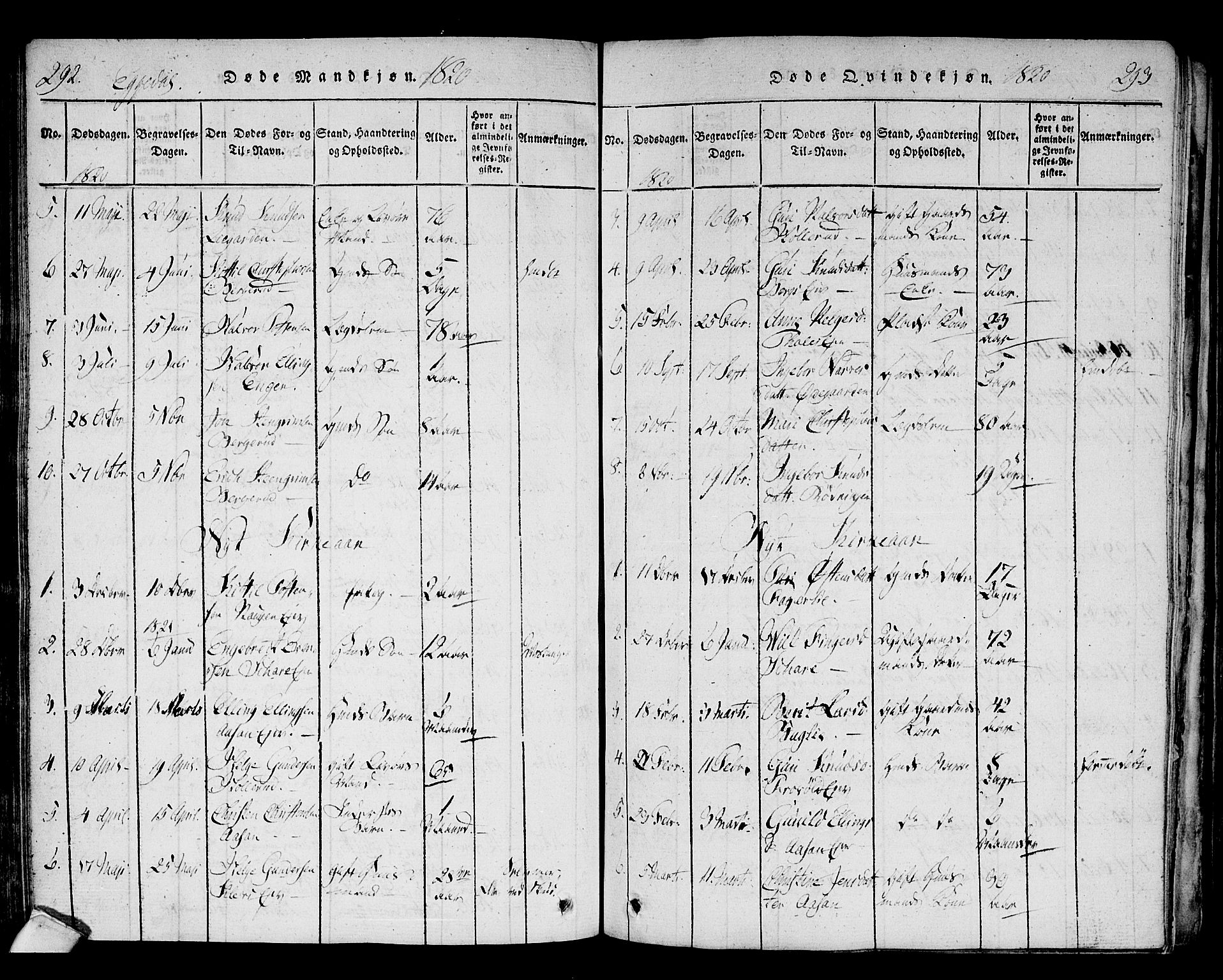 Sigdal kirkebøker, AV/SAKO-A-245/F/Fa/L0005: Ministerialbok nr. I 5 /2, 1815-1829, s. 292-293
