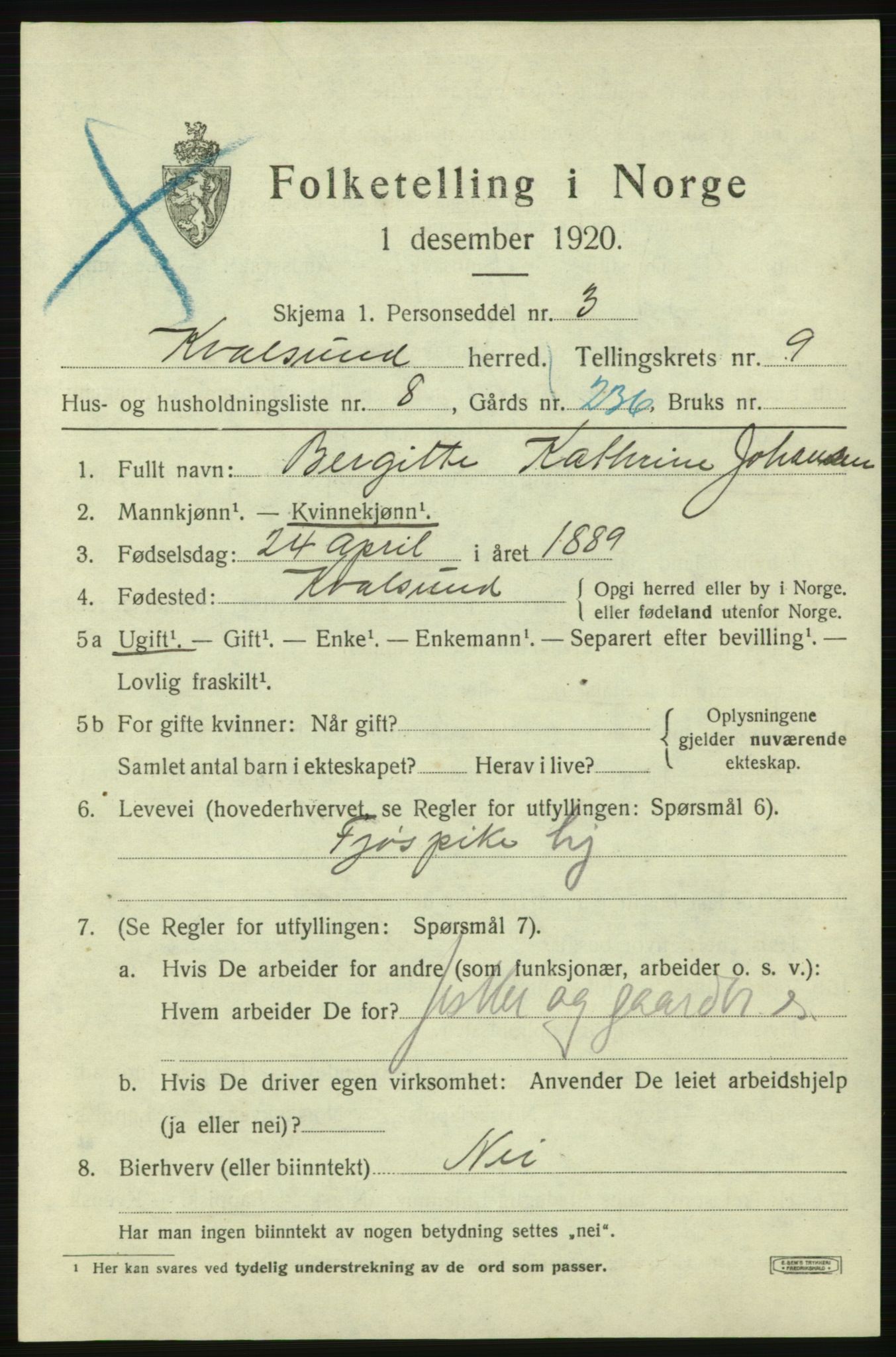SATØ, Folketelling 1920 for 2017 Kvalsund herred, 1920, s. 2856