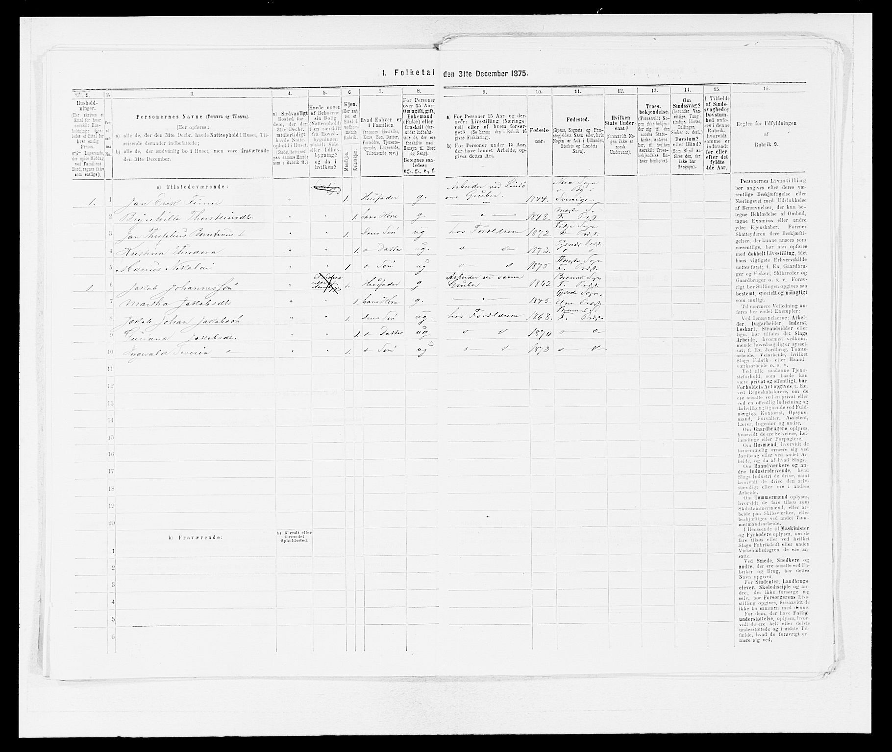 SAB, Folketelling 1875 for 1218P Finnås prestegjeld, 1875, s. 319