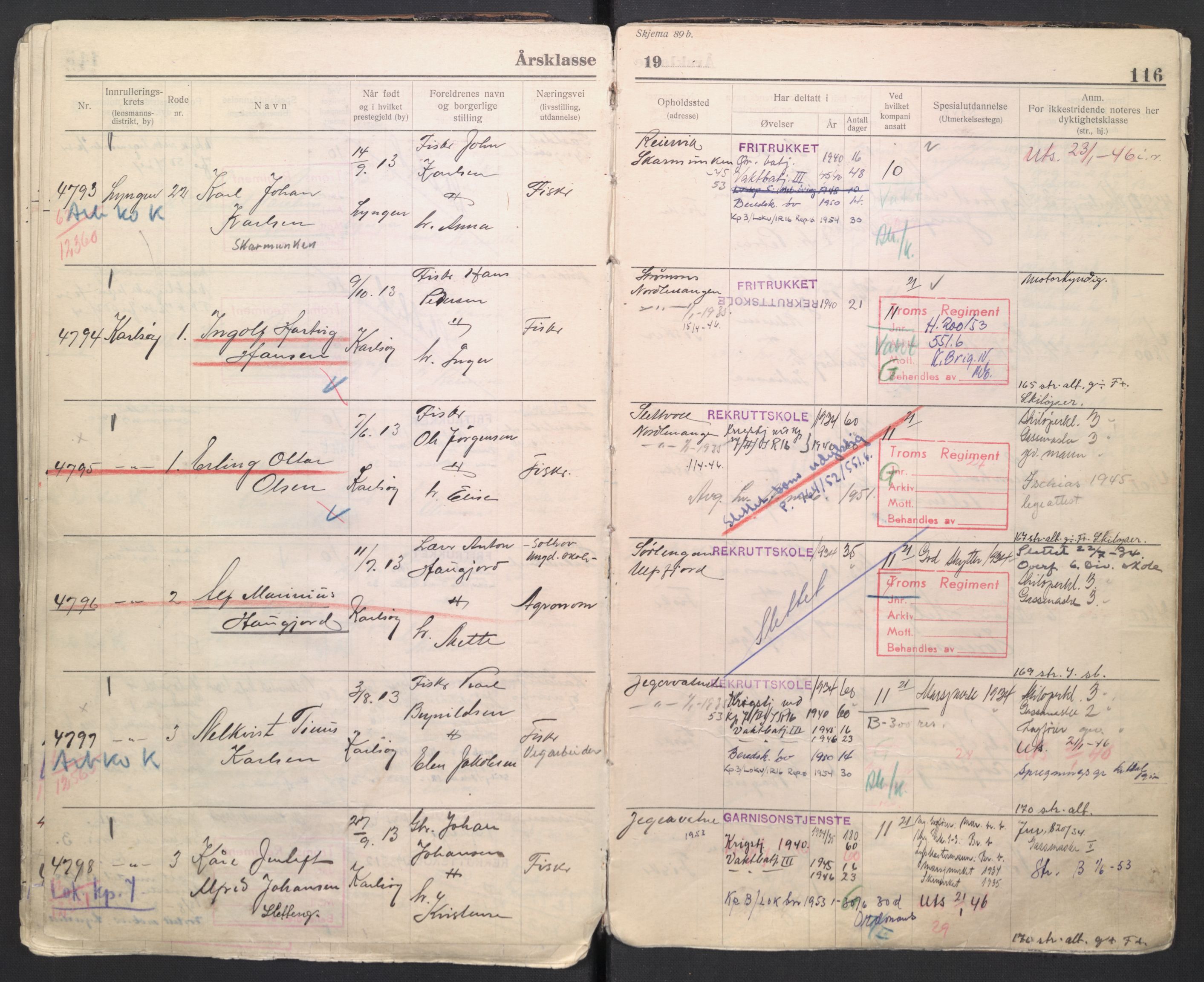 Forsvaret, Troms infanteriregiment nr. 16, AV/RA-RAFA-3146/P/Pa/L0006/0007: Ruller / Rulle for regimentets menige mannskaper, årsklasse 1934, 1934, s. 116