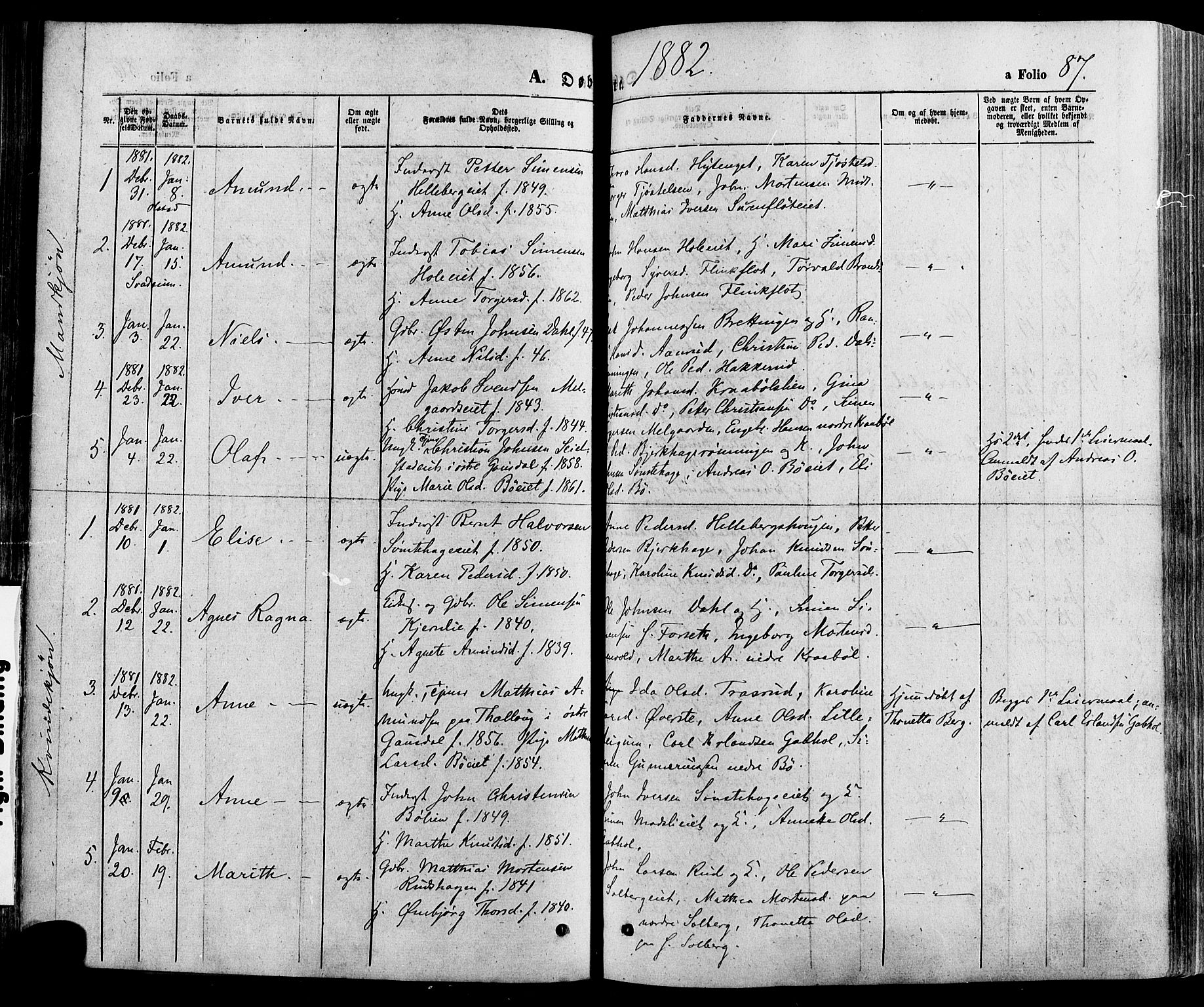 Gausdal prestekontor, SAH/PREST-090/H/Ha/Haa/L0010: Ministerialbok nr. 10, 1867-1886, s. 87