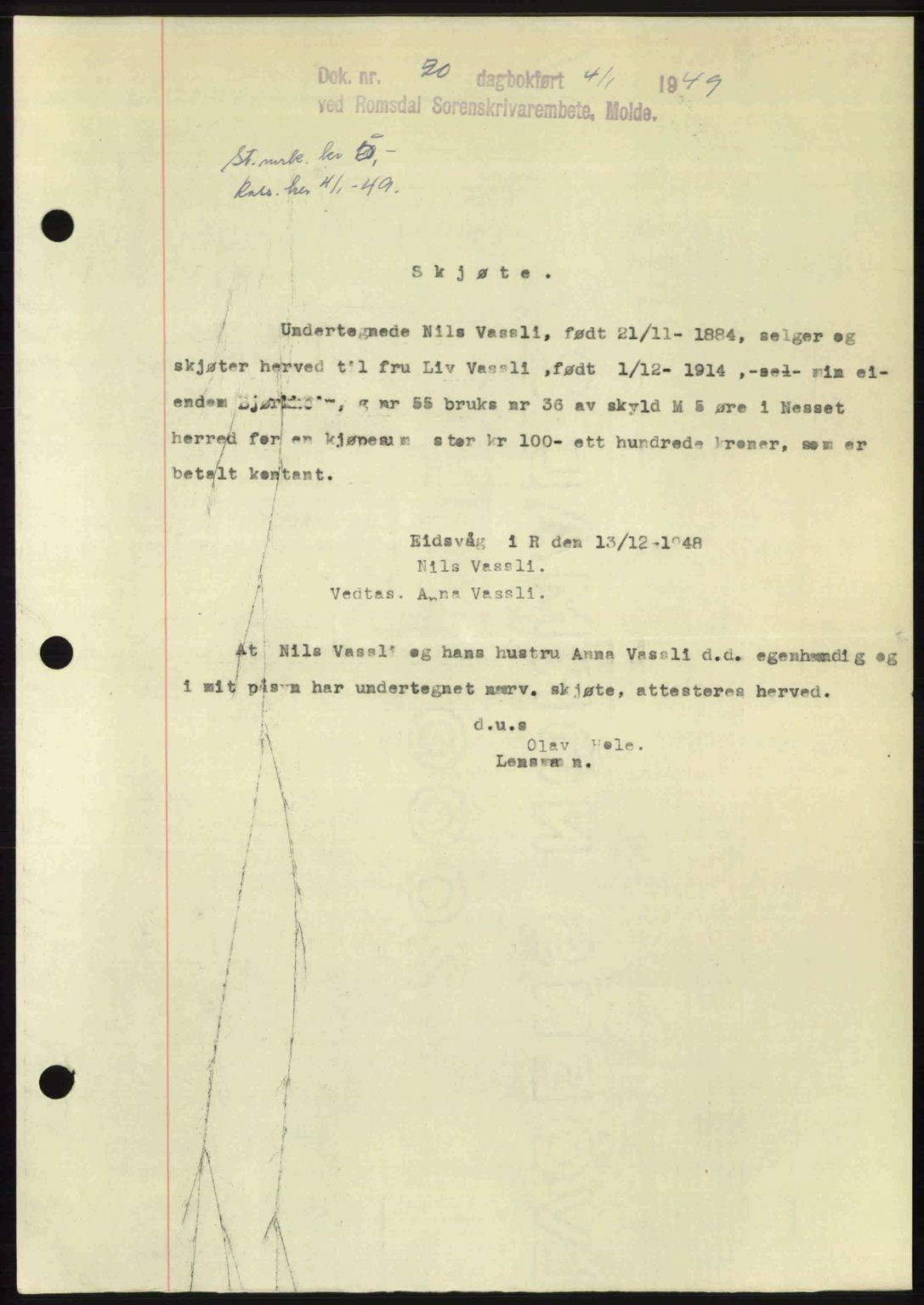 Romsdal sorenskriveri, AV/SAT-A-4149/1/2/2C: Pantebok nr. A28, 1948-1949, Dagboknr: 20/1949