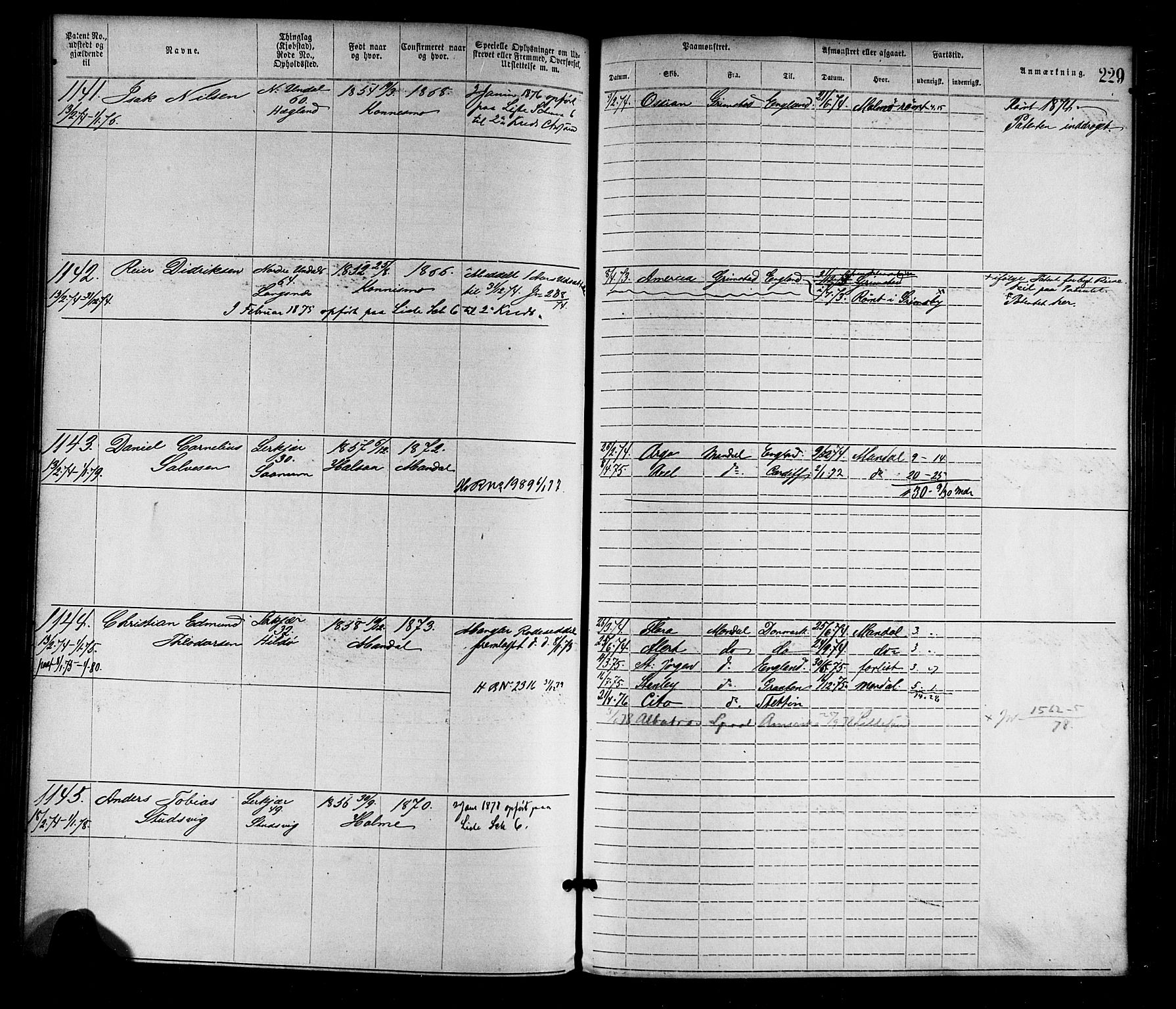 Mandal mønstringskrets, AV/SAK-2031-0016/F/Fa/L0001: Annotasjonsrulle nr 1-1920 med register, L-3, 1869-1881, s. 264