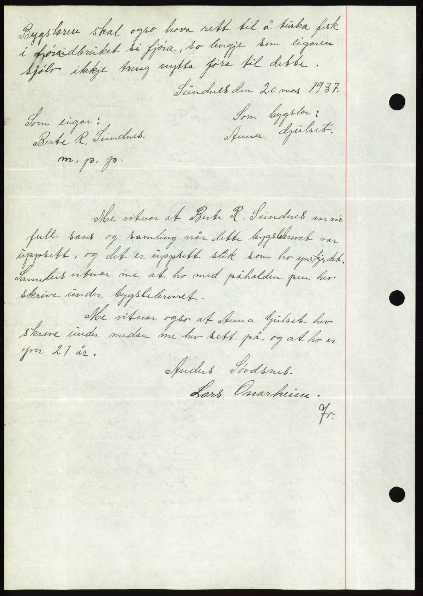 Søre Sunnmøre sorenskriveri, AV/SAT-A-4122/1/2/2C/L0064: Pantebok nr. 58, 1937-1938, Dagboknr: 1977/1937