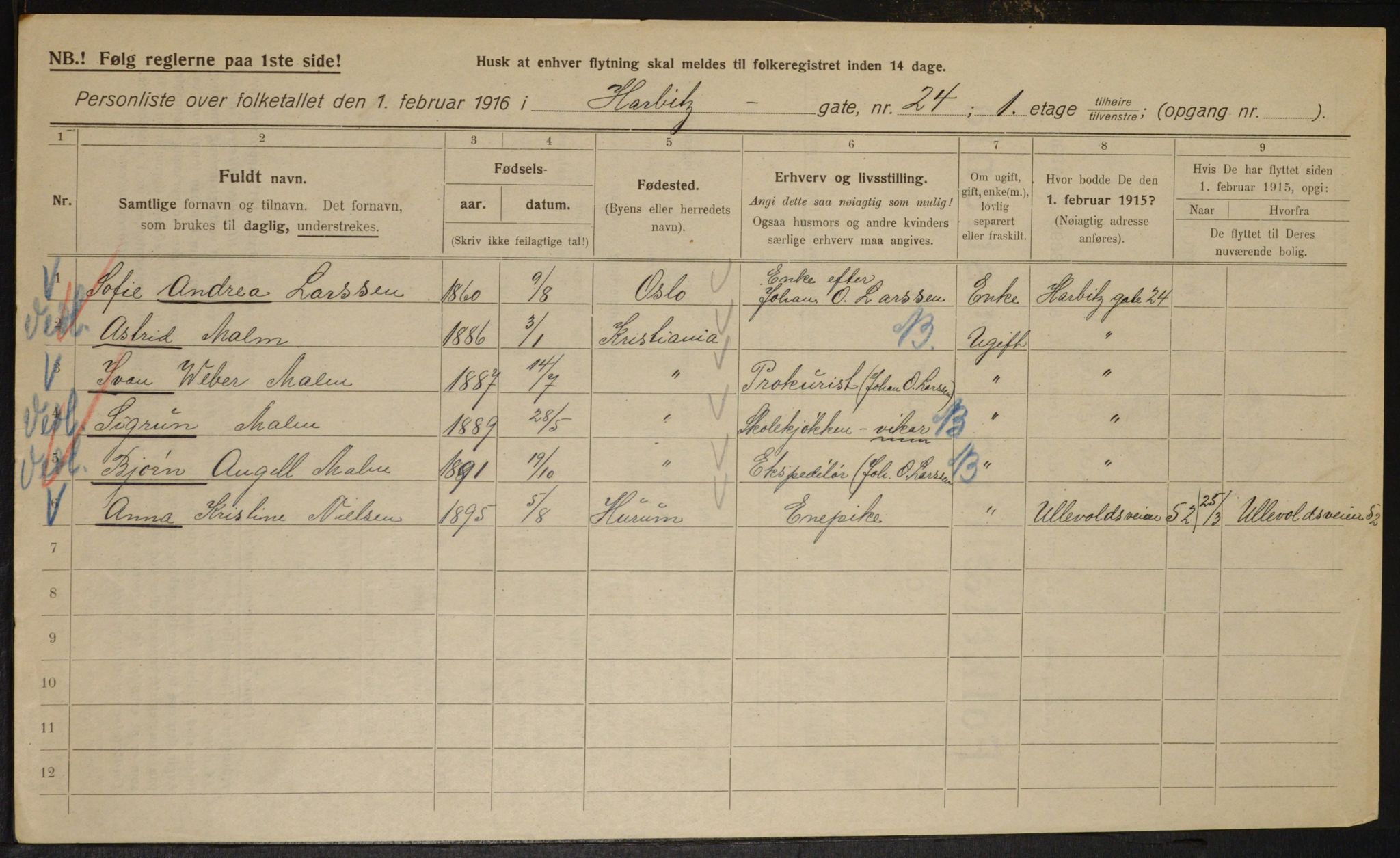 OBA, Kommunal folketelling 1.2.1916 for Kristiania, 1916, s. 83479