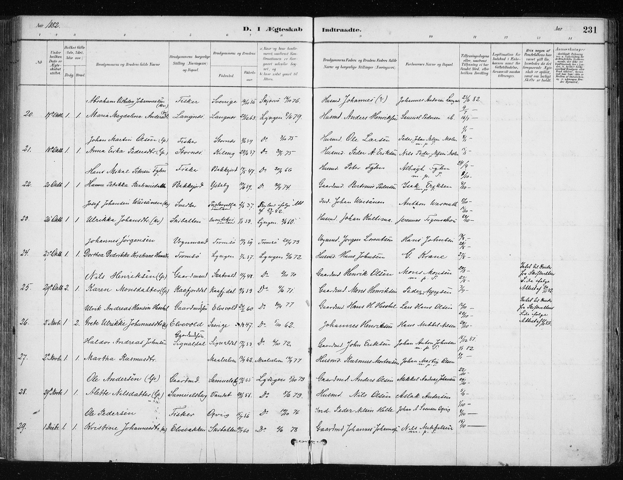 Lyngen sokneprestembete, AV/SATØ-S-1289/H/He/Hea/L0007kirke: Ministerialbok nr. 7, 1879-1890, s. 231