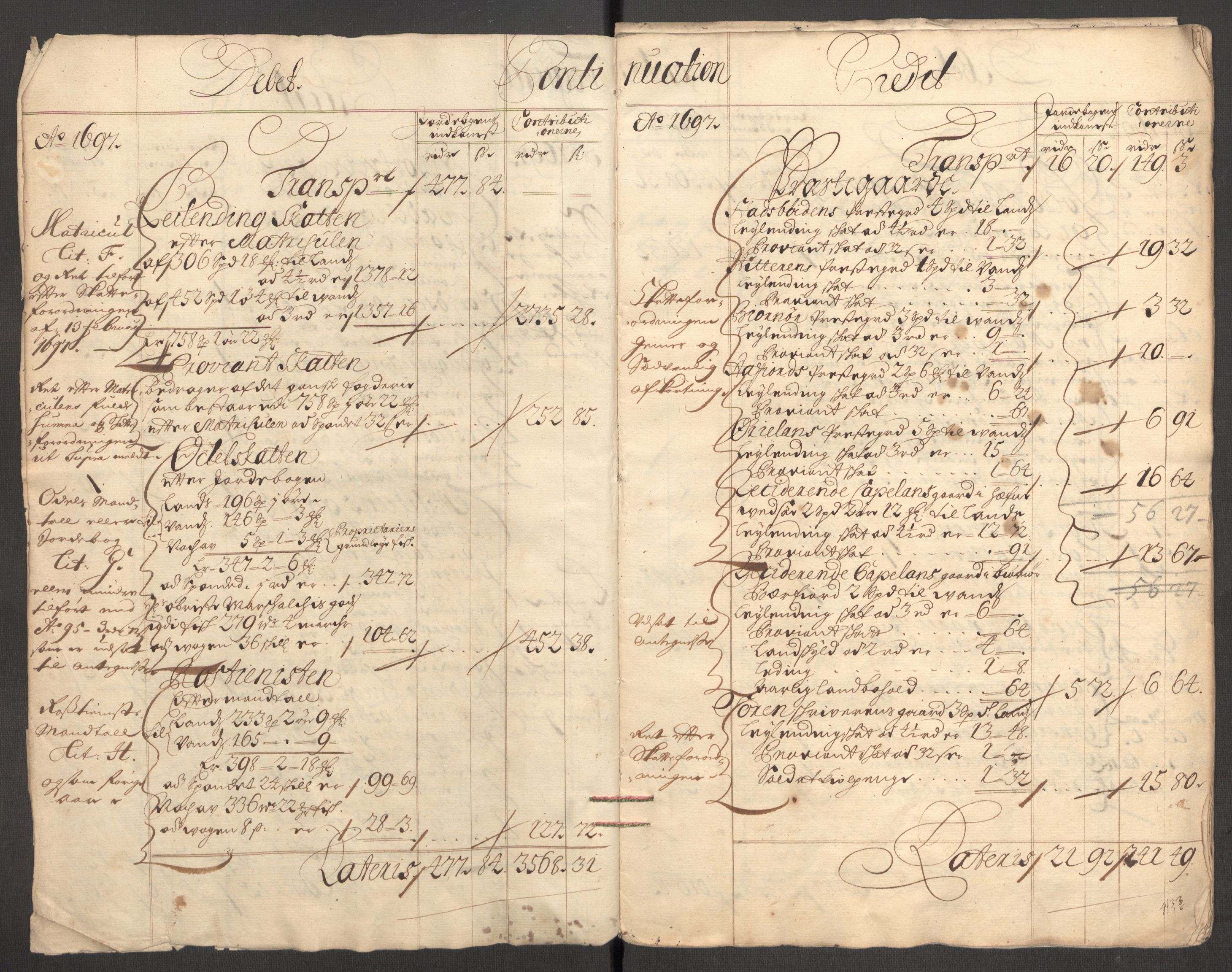 Rentekammeret inntil 1814, Reviderte regnskaper, Fogderegnskap, RA/EA-4092/R57/L3852: Fogderegnskap Fosen, 1697, s. 6