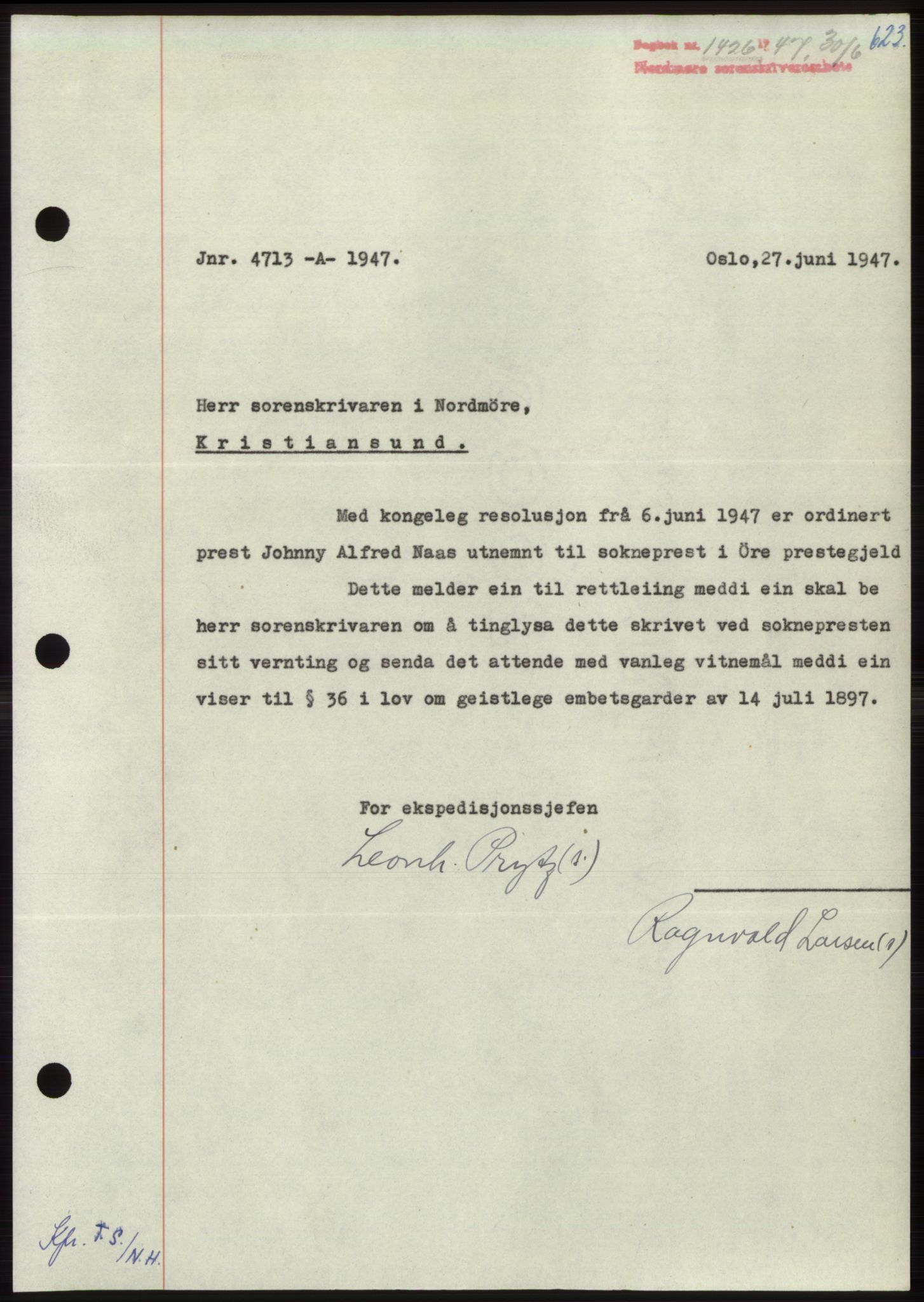 Nordmøre sorenskriveri, SAT/A-4132/1/2/2Ca: Pantebok nr. B96, 1947-1947, Dagboknr: 1426/1947