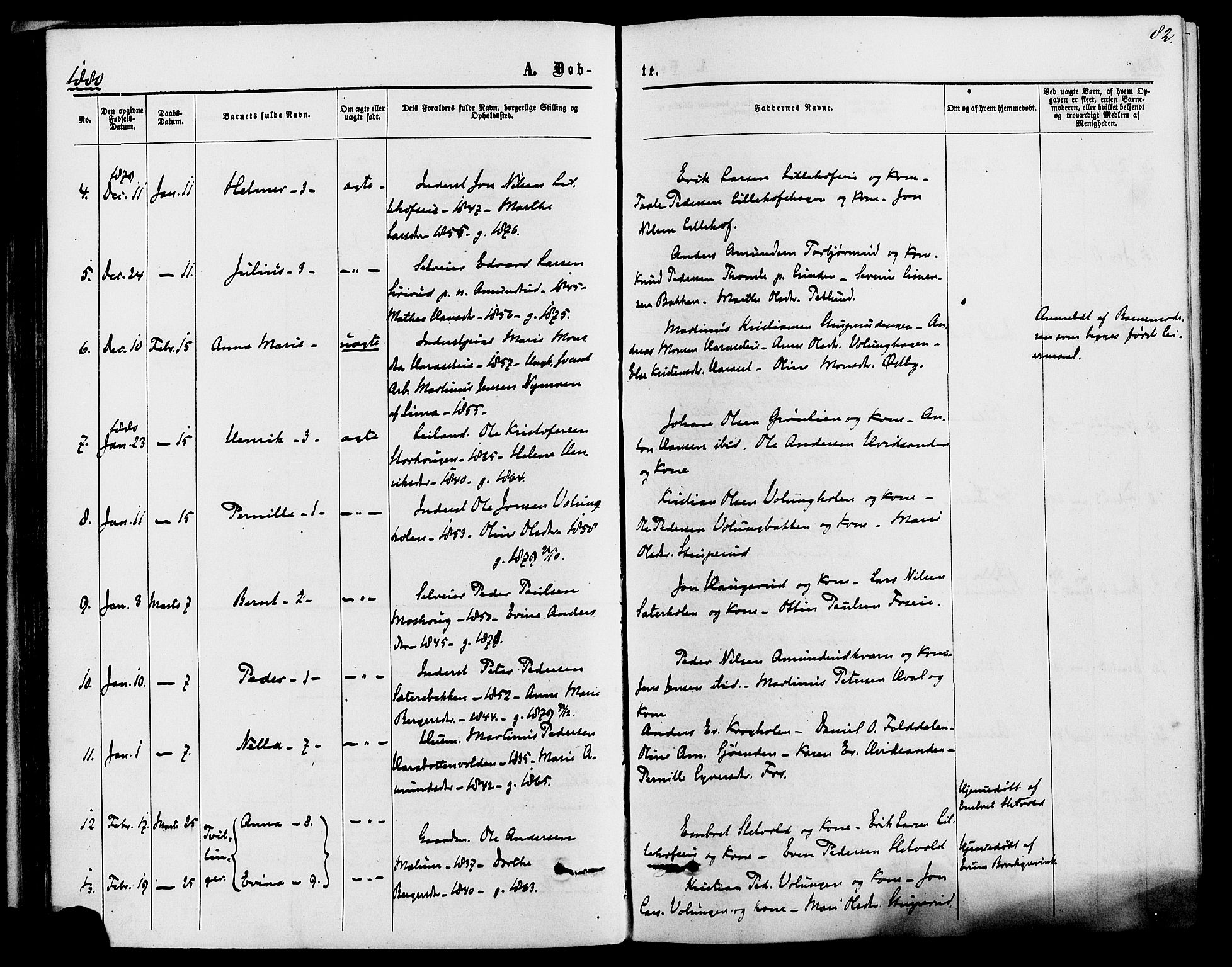 Romedal prestekontor, AV/SAH-PREST-004/K/L0006: Ministerialbok nr. 6, 1866-1886, s. 82