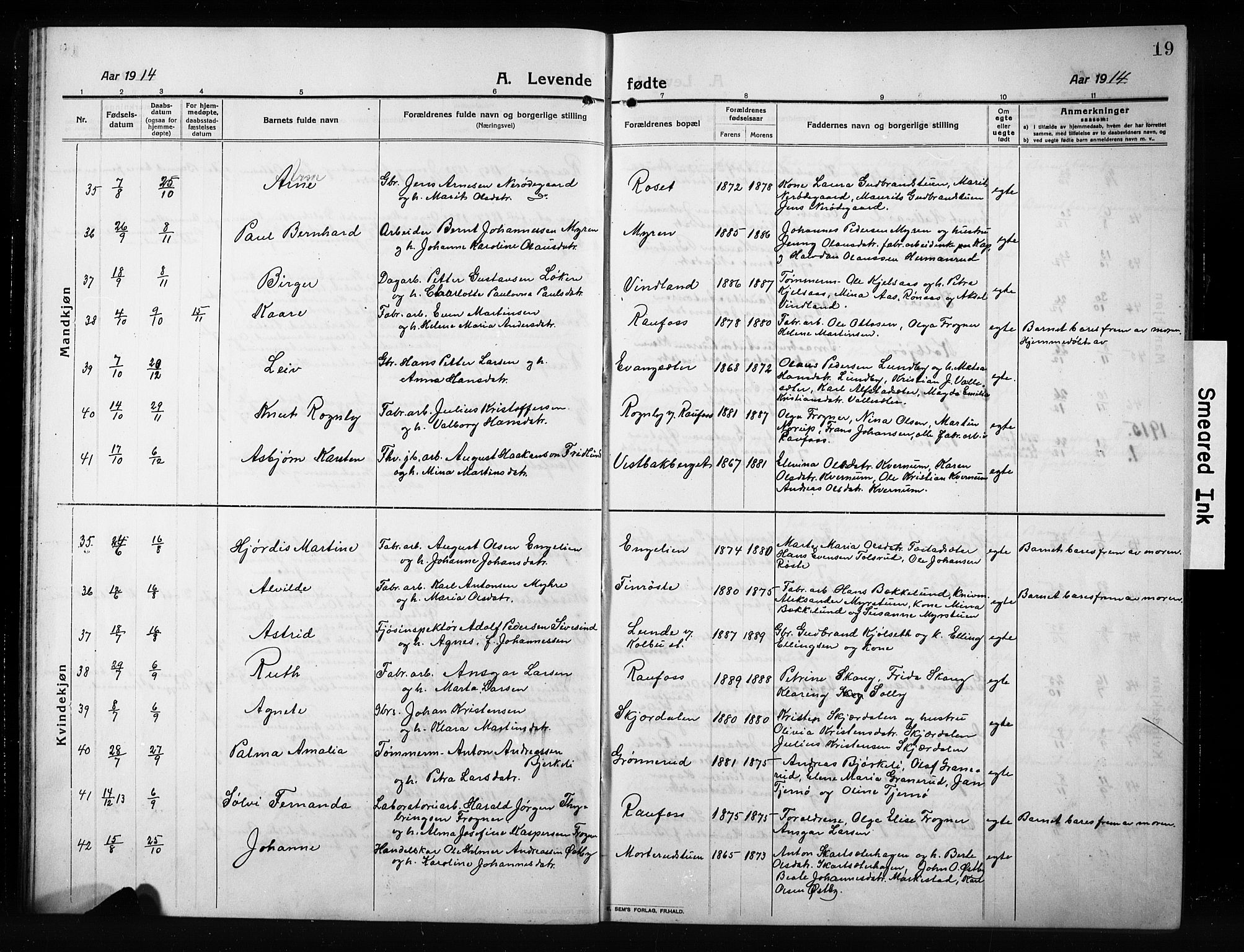 Vestre Toten prestekontor, AV/SAH-PREST-108/H/Ha/Hab/L0012: Klokkerbok nr. 12, 1909-1928, s. 19