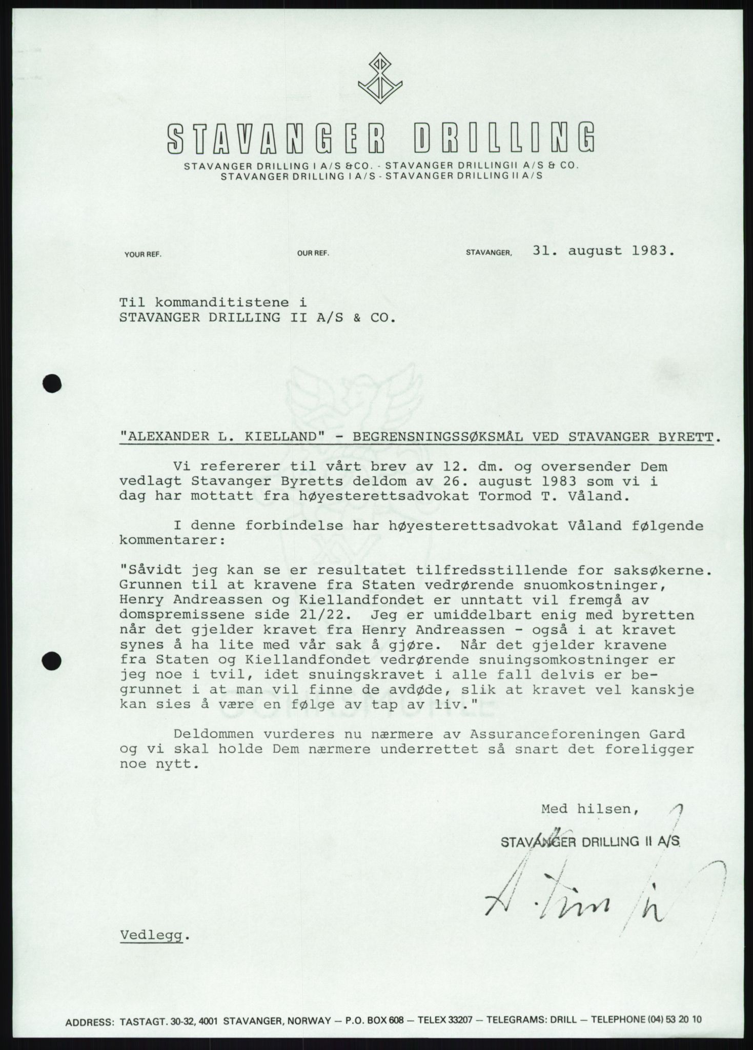 Pa 1503 - Stavanger Drilling AS, AV/SAST-A-101906/A/Ab/Abc/L0009: Styrekorrespondanse Stavanger Drilling II A/S, 1981-1983, s. 532