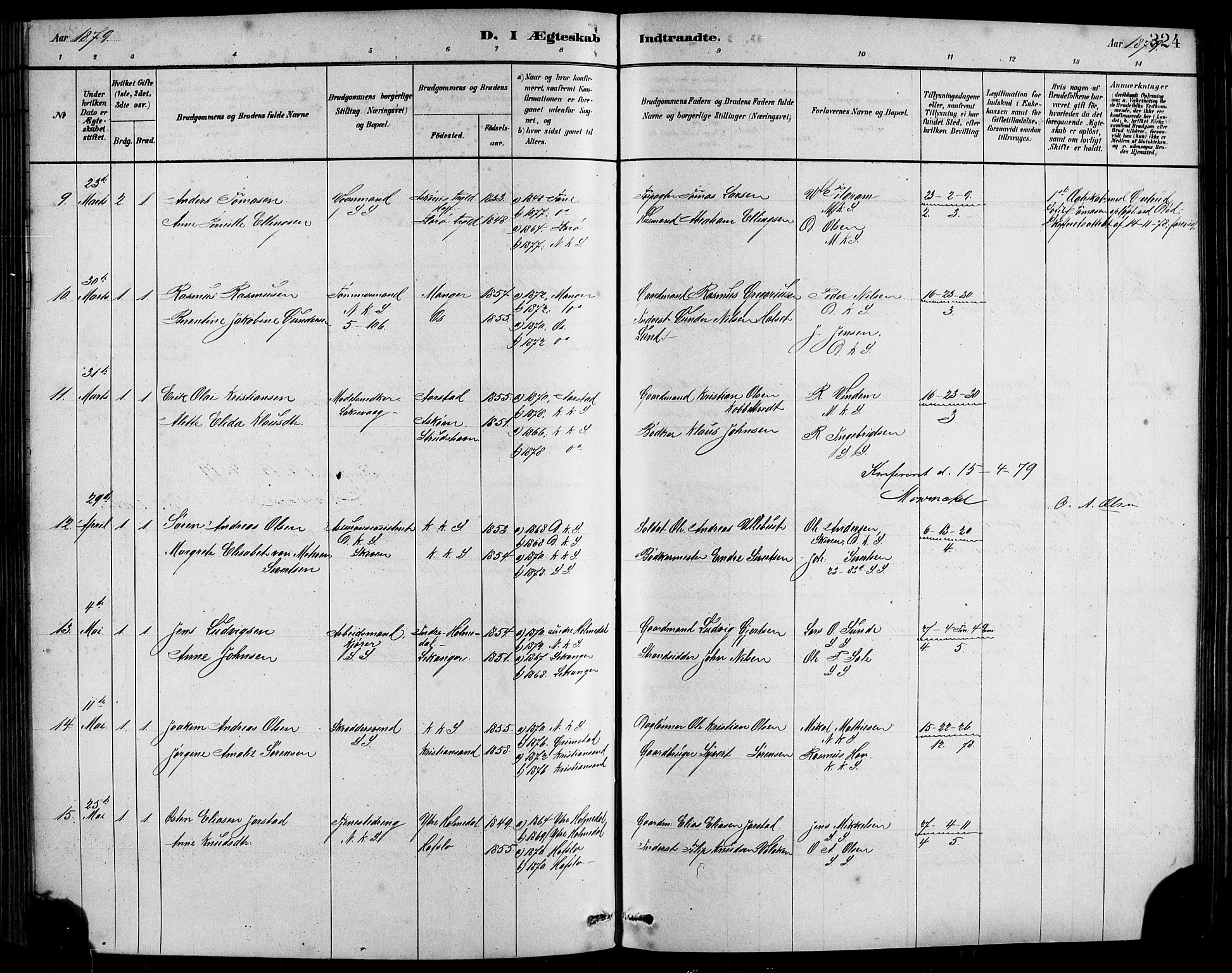Sandviken Sokneprestembete, AV/SAB-A-77601/H/Hb/L0001: Klokkerbok nr. A 2, 1879-1892, s. 324