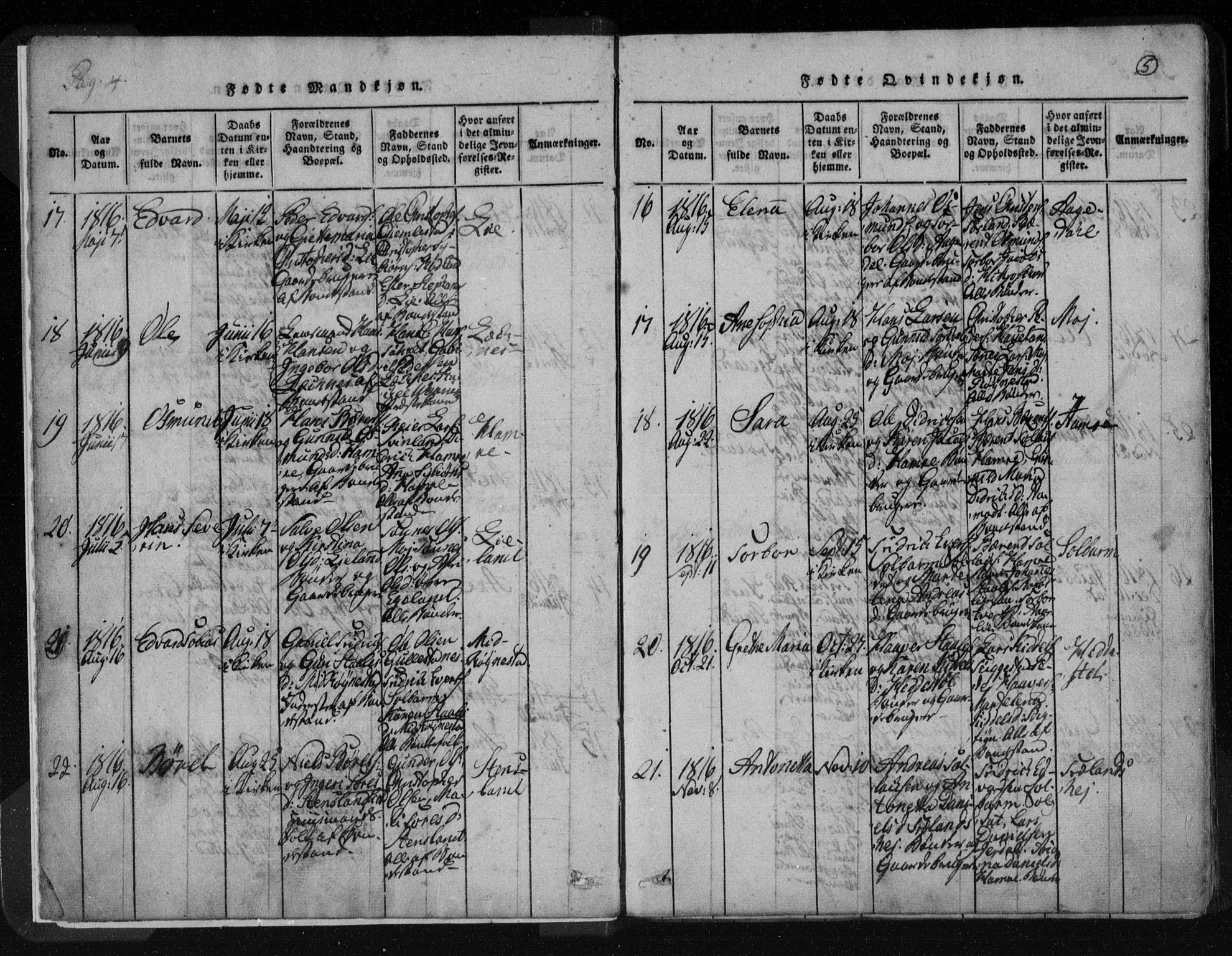 Kvinesdal sokneprestkontor, SAK/1111-0026/F/Fa/Fab/L0003: Ministerialbok nr. A 3, 1815-1829, s. 5