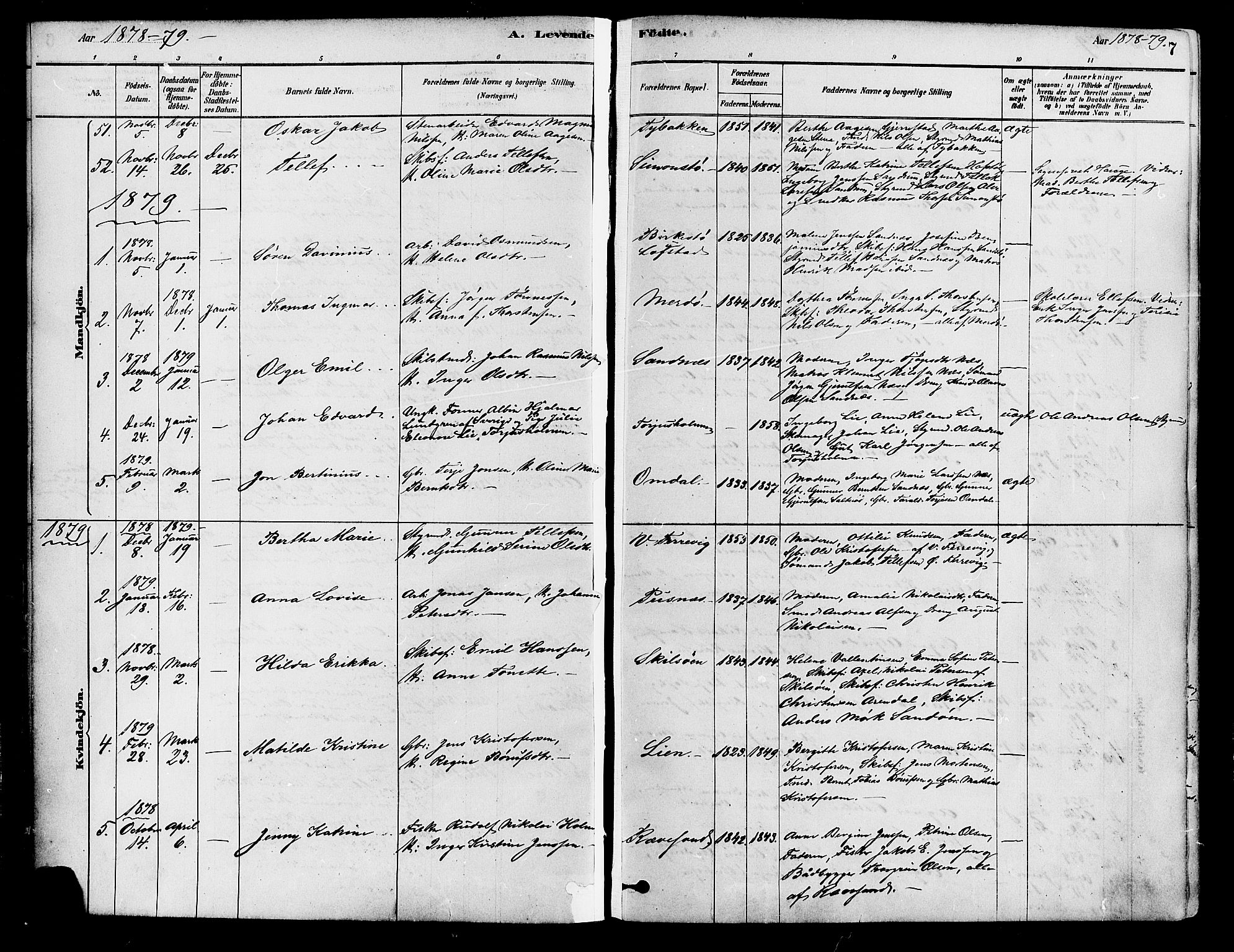 Tromøy sokneprestkontor, AV/SAK-1111-0041/F/Fa/L0009: Ministerialbok nr. A 9, 1878-1896, s. 7