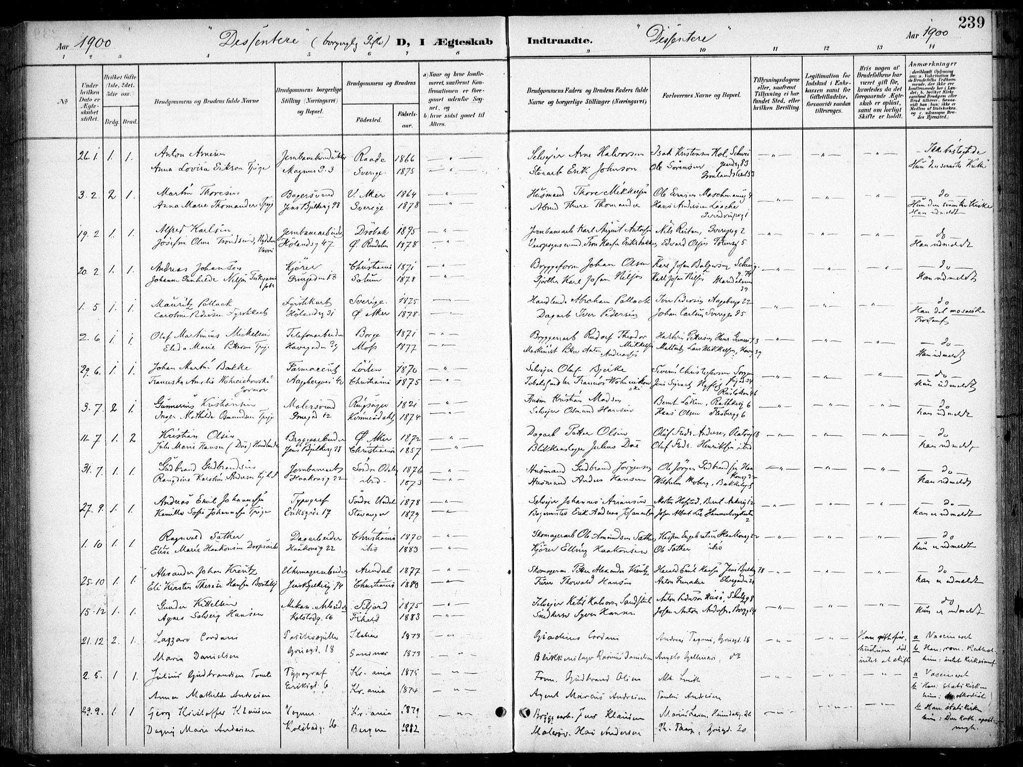 Kampen prestekontor Kirkebøker, AV/SAO-A-10853/F/Fa/L0009: Ministerialbok nr. I 9, 1899-1911, s. 239
