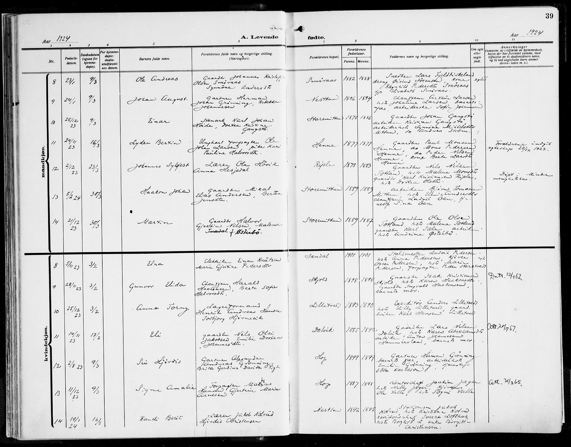 Fana Sokneprestembete, AV/SAB-A-75101/H/Haa/Haaj/L0001: Ministerialbok nr. J 1, 1921-1935, s. 39
