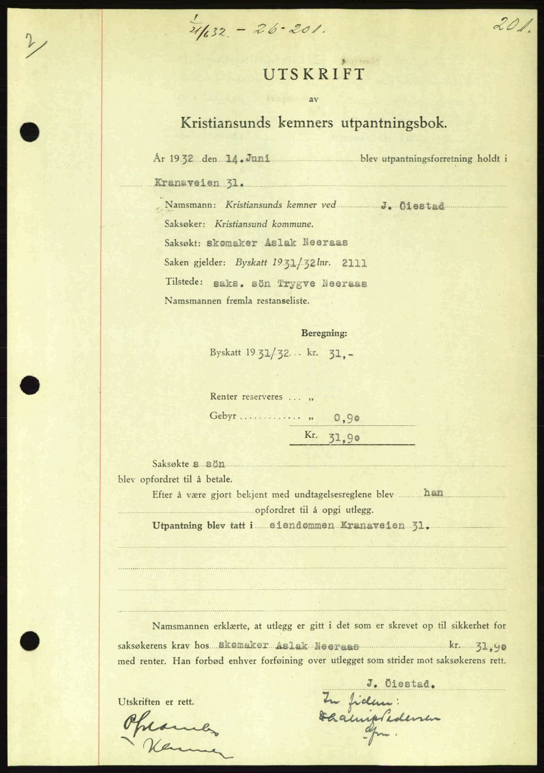 Kristiansund byfogd, SAT/A-4587/A/27: Pantebok nr. 26, 1931-1933, Tingl.dato: 21.06.1932