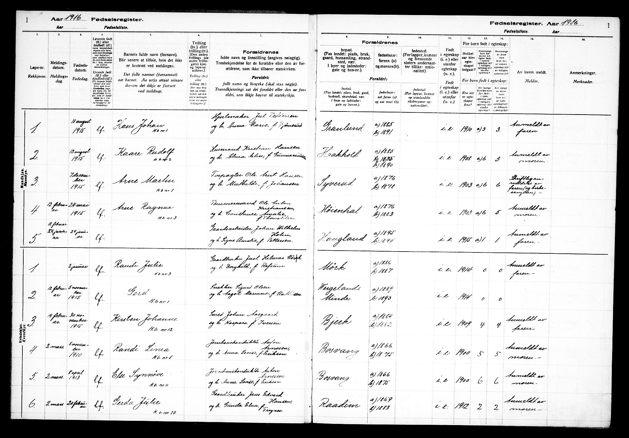 Kråkstad prestekontor Kirkebøker, SAO/A-10125a/J/Jb/L0001: Fødselsregister nr. II 1, 1916-1936, s. 1
