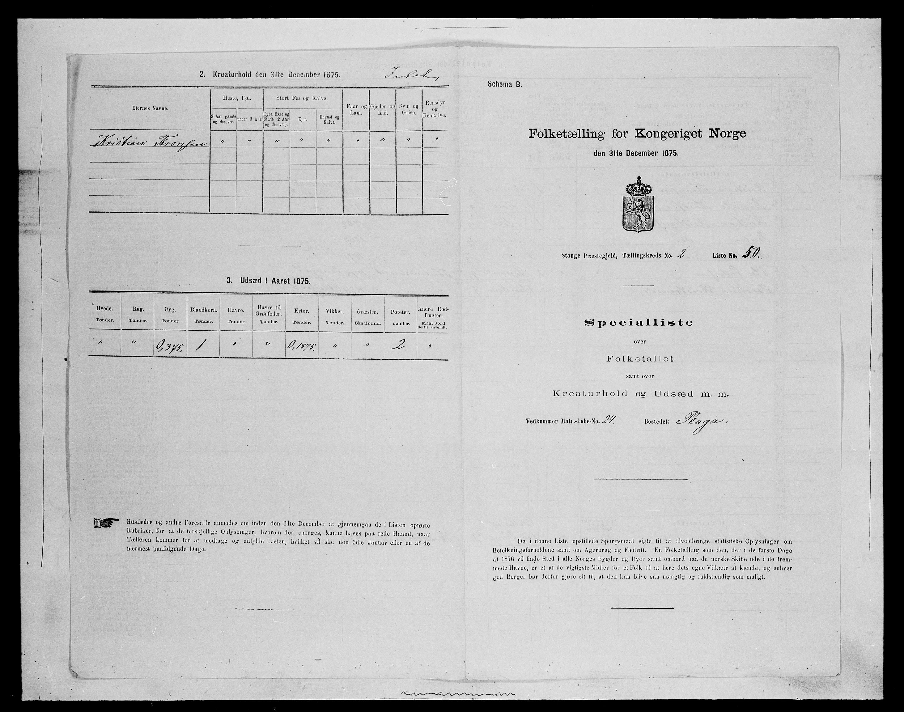 SAH, Folketelling 1875 for 0417P Stange prestegjeld, 1875, s. 380