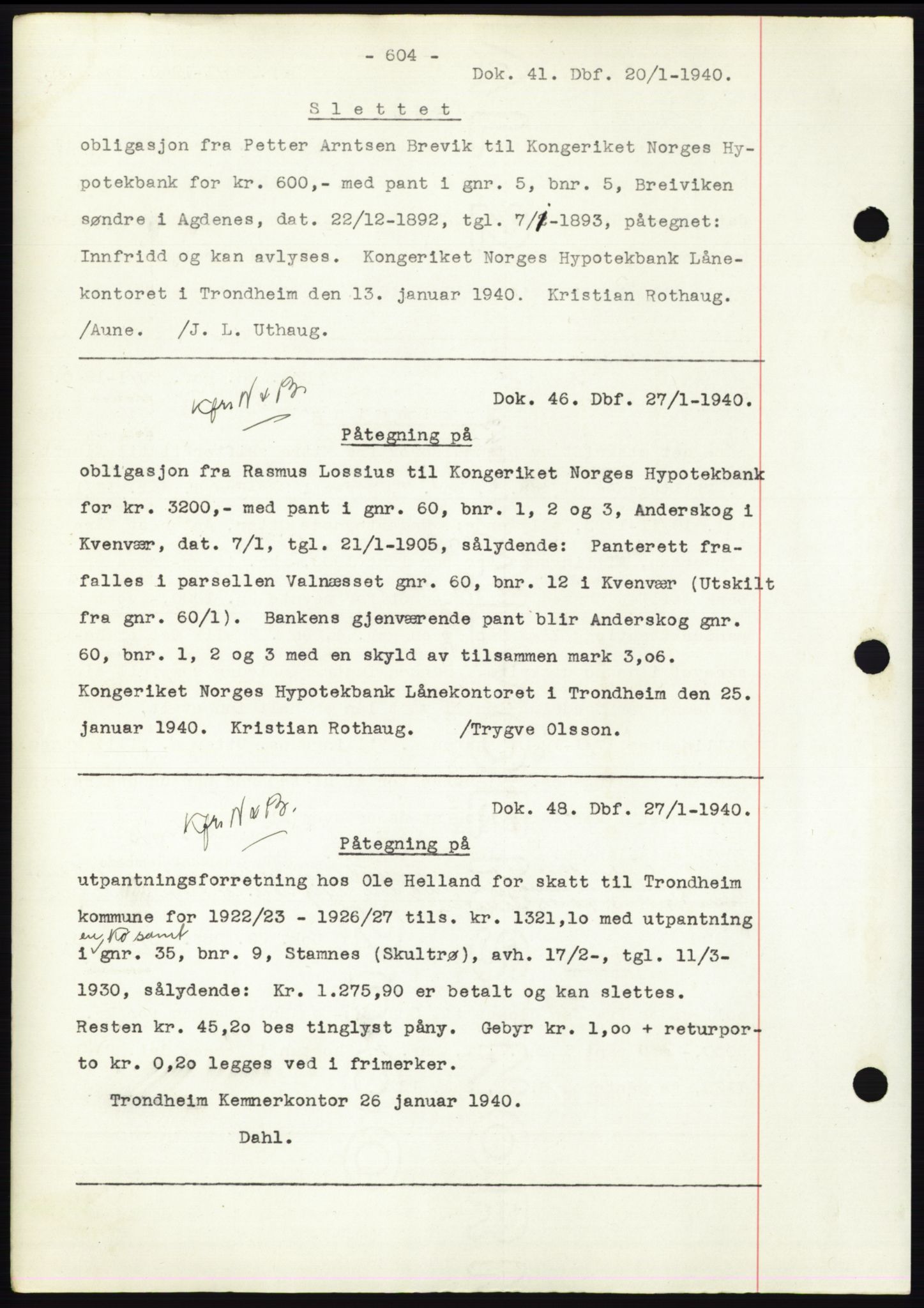 Hitra sorenskriveri, AV/SAT-A-0018/2/2C/2Ca: Pantebok nr. C1, 1936-1945, Dagboknr: 41/1940