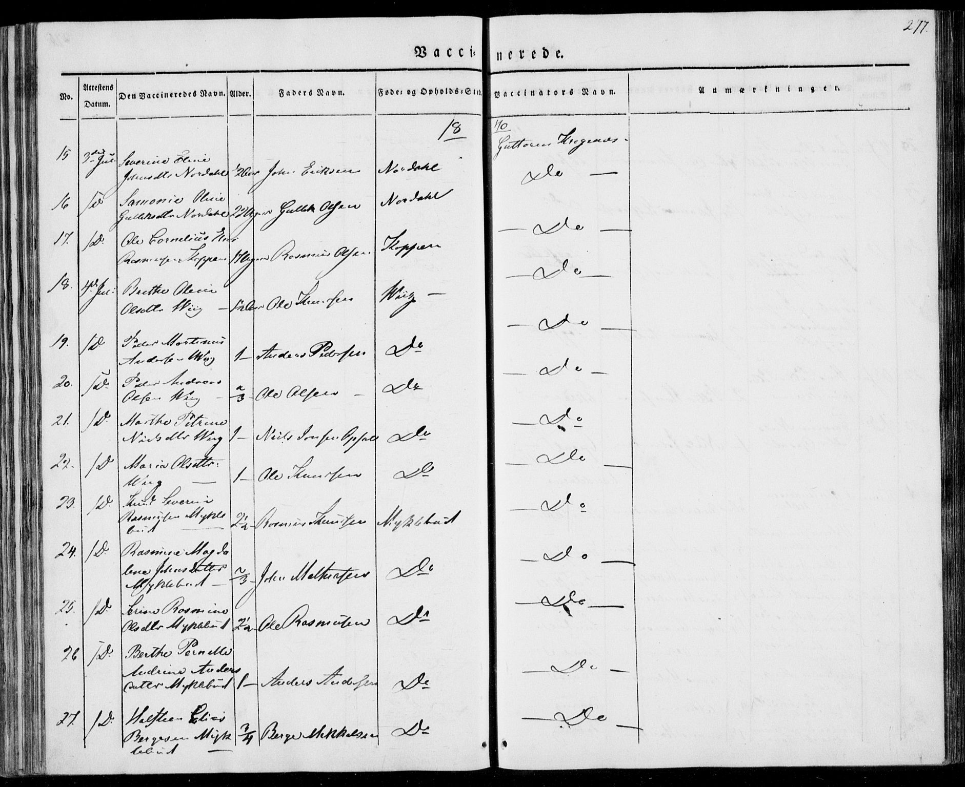 Ministerialprotokoller, klokkerbøker og fødselsregistre - Møre og Romsdal, SAT/A-1454/501/L0005: Ministerialbok nr. 501A05, 1831-1844, s. 277