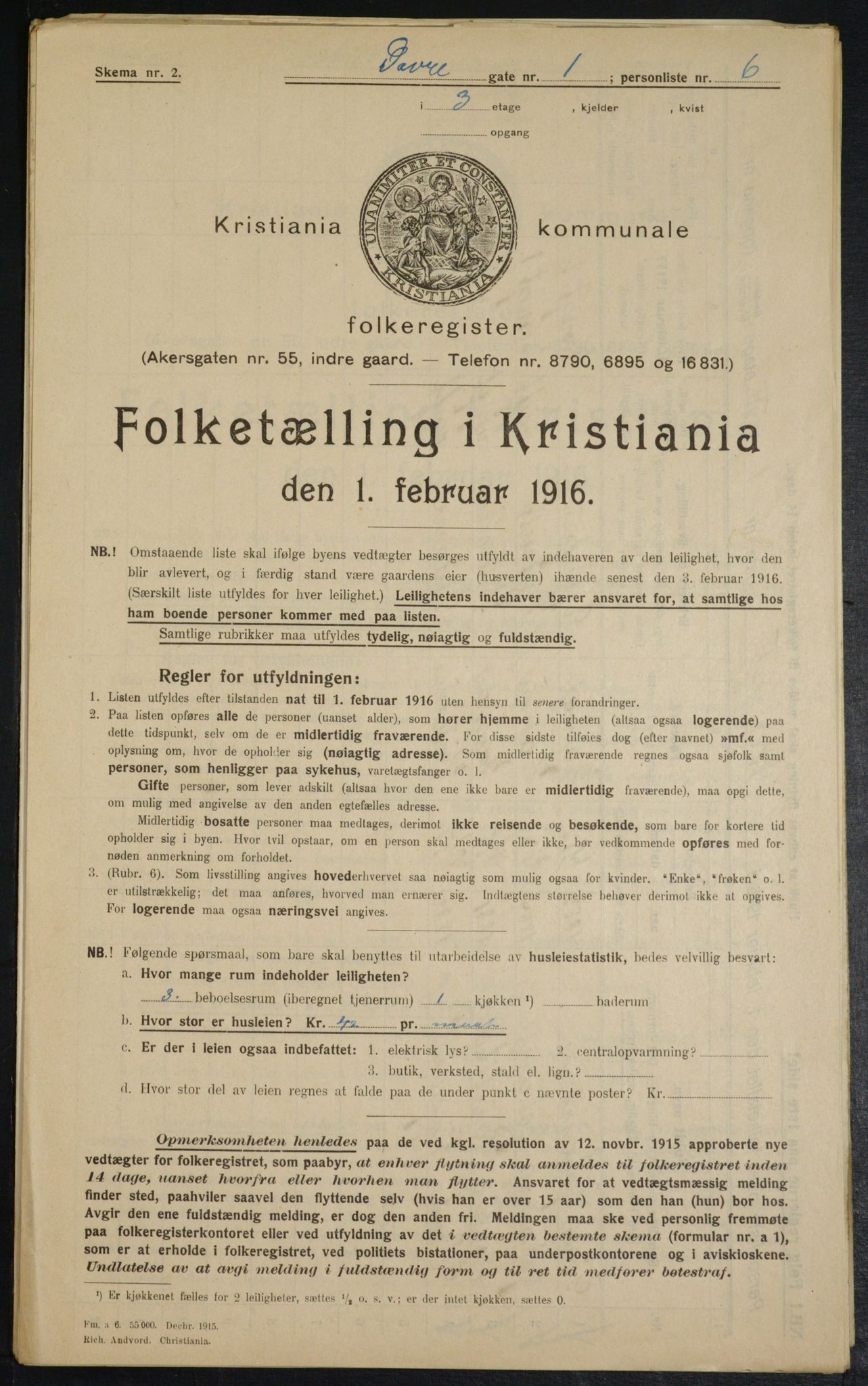 OBA, Kommunal folketelling 1.2.1916 for Kristiania, 1916, s. 16098