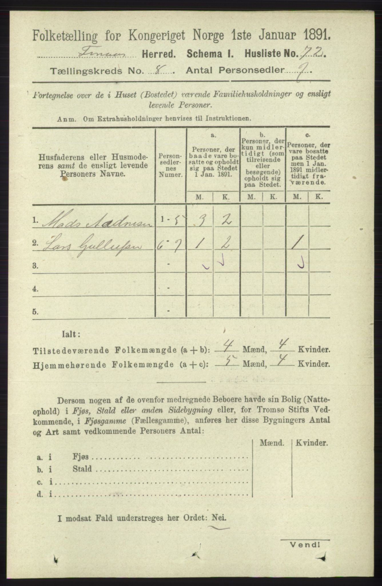 RA, Folketelling 1891 for 1218 Finnås herred, 1891, s. 3366