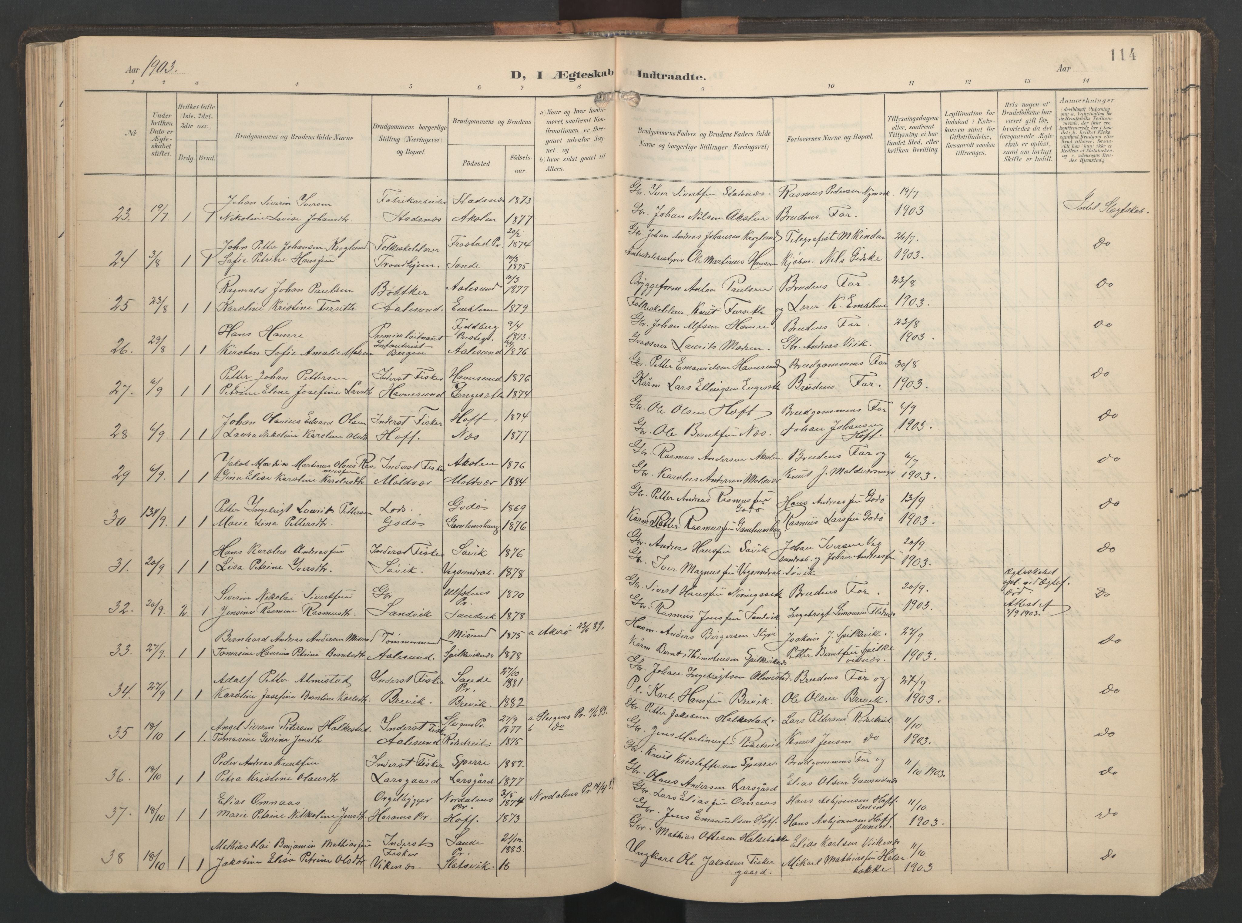 Ministerialprotokoller, klokkerbøker og fødselsregistre - Møre og Romsdal, AV/SAT-A-1454/528/L0433: Klokkerbok nr. 528C14, 1899-1922, s. 114