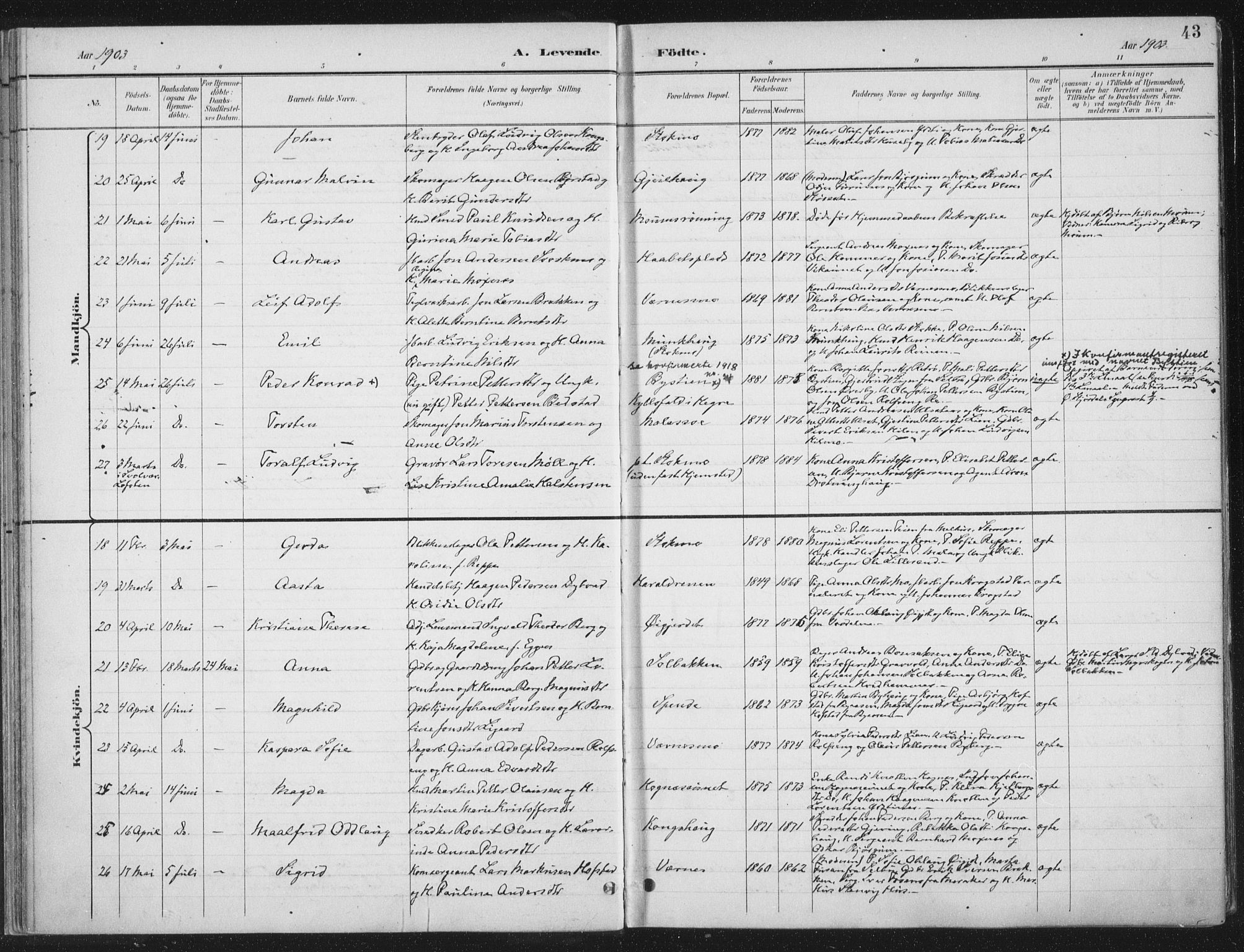 Ministerialprotokoller, klokkerbøker og fødselsregistre - Nord-Trøndelag, AV/SAT-A-1458/709/L0082: Ministerialbok nr. 709A22, 1896-1916, s. 43