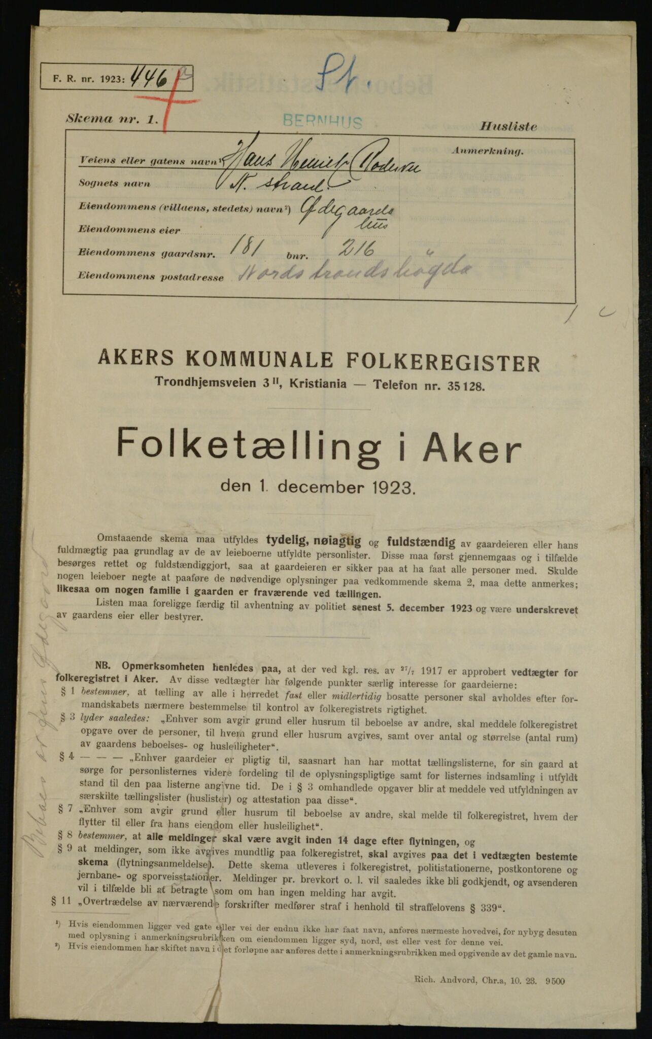 , Kommunal folketelling 1.12.1923 for Aker, 1923, s. 39322