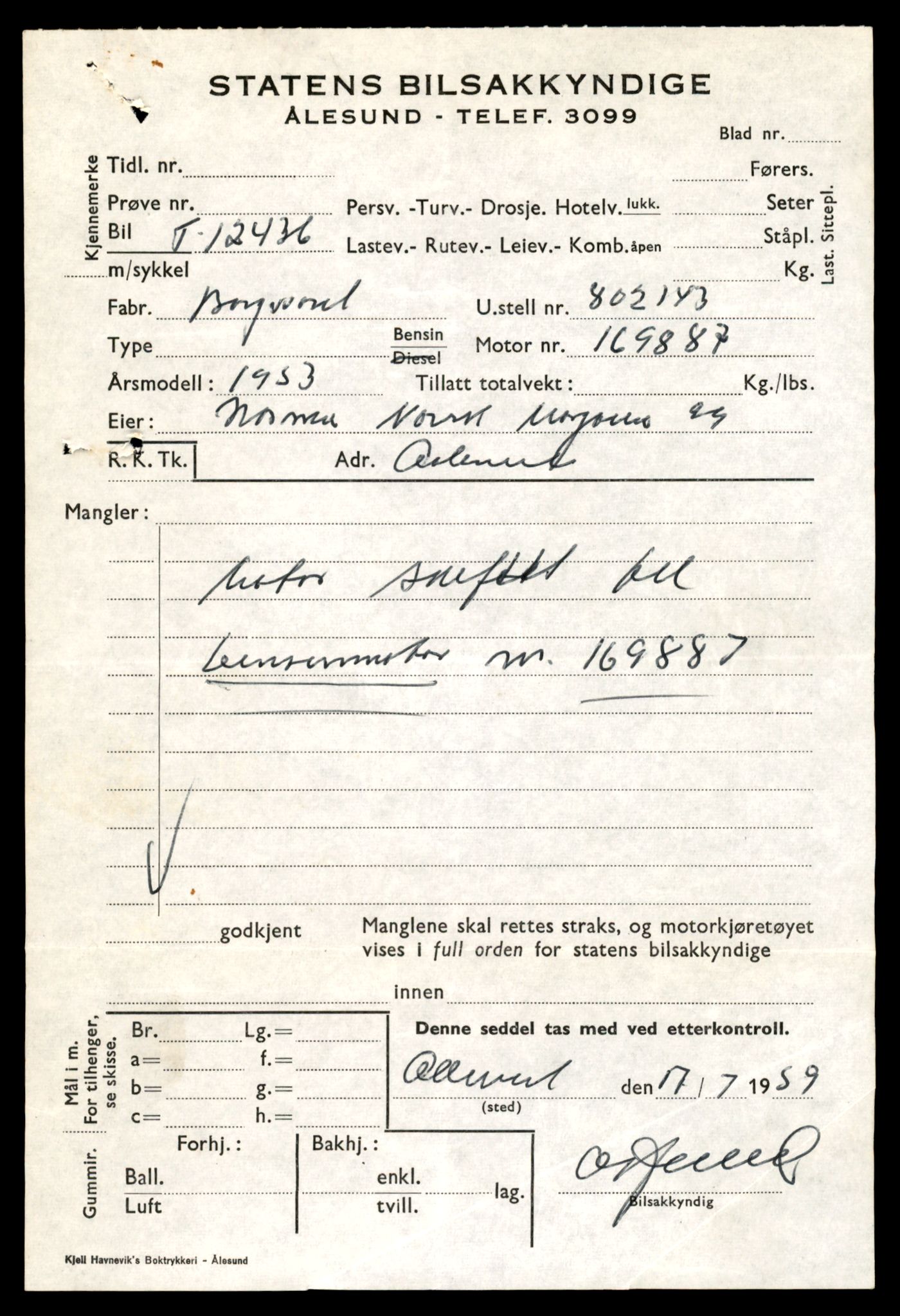 Møre og Romsdal vegkontor - Ålesund trafikkstasjon, AV/SAT-A-4099/F/Fe/L0033: Registreringskort for kjøretøy T 12151 - T 12474, 1927-1998, s. 3275