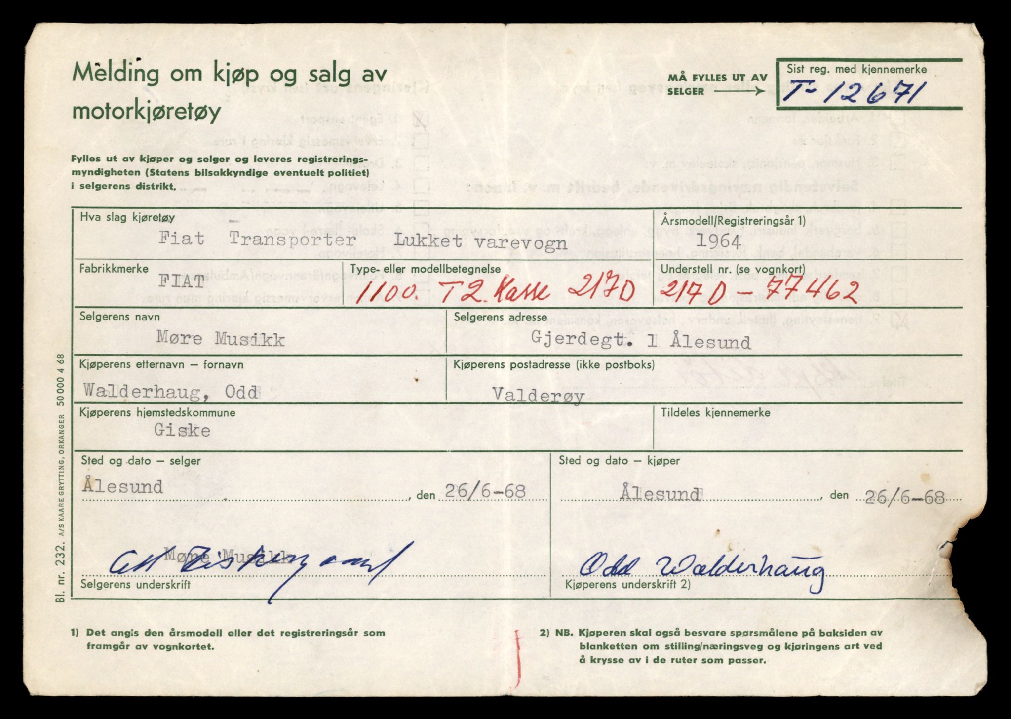 Møre og Romsdal vegkontor - Ålesund trafikkstasjon, AV/SAT-A-4099/F/Fe/L0035: Registreringskort for kjøretøy T 12653 - T 12829, 1927-1998, s. 345