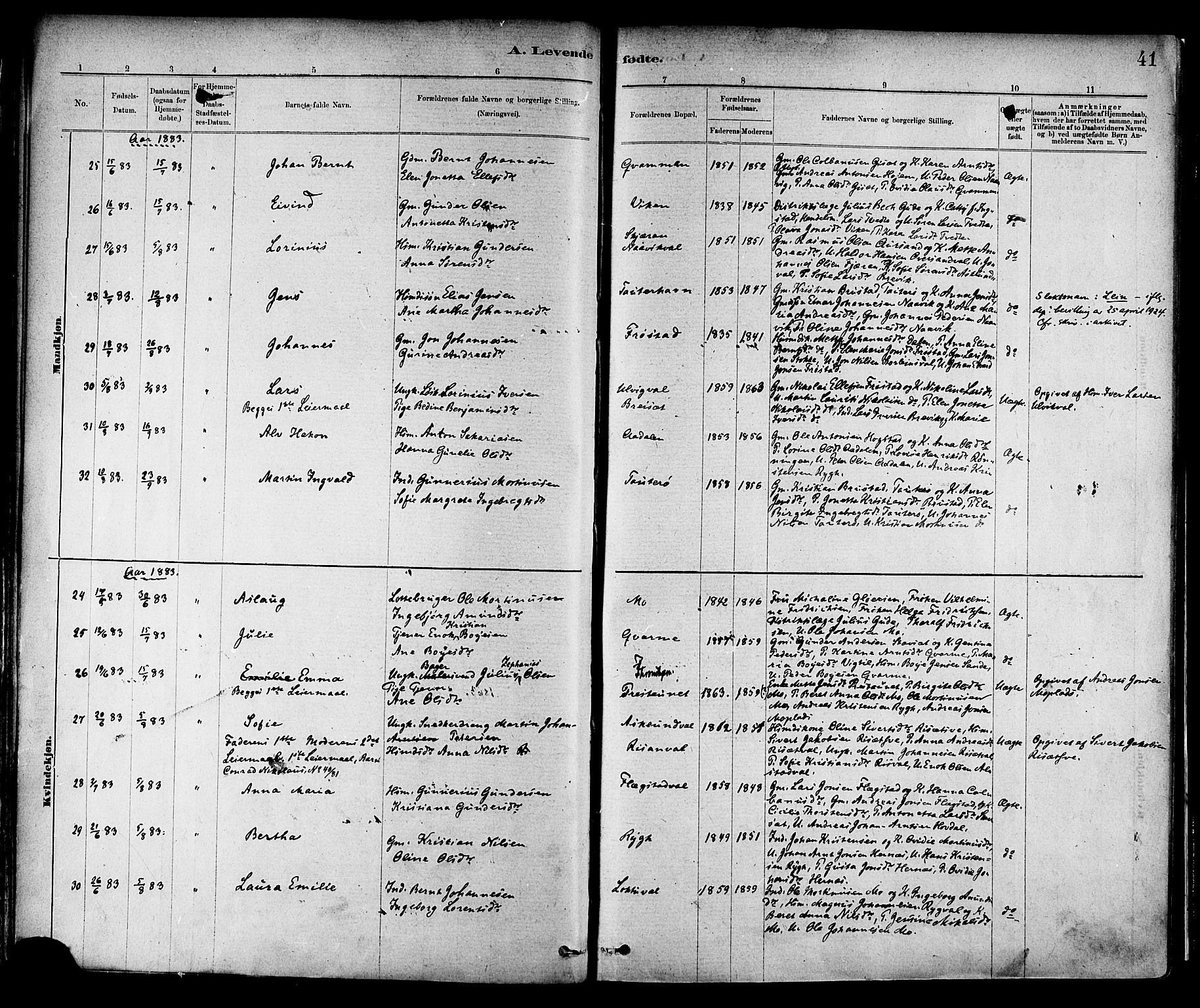 Ministerialprotokoller, klokkerbøker og fødselsregistre - Nord-Trøndelag, AV/SAT-A-1458/713/L0120: Ministerialbok nr. 713A09, 1878-1887, s. 41