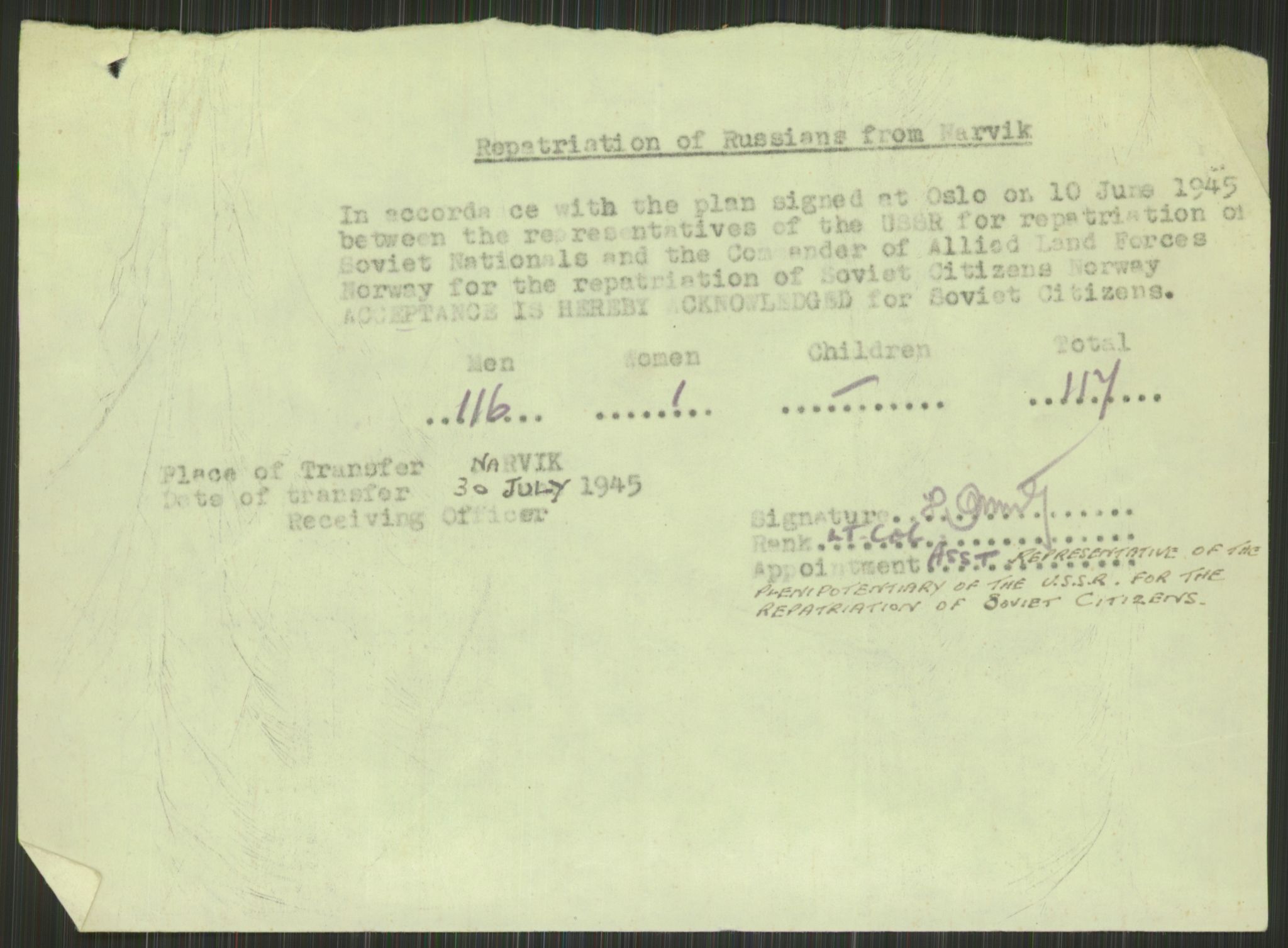 Flyktnings- og fangedirektoratet, Repatrieringskontoret, AV/RA-S-1681/D/Db/L0015: Displaced Persons (DPs) og sivile tyskere, 1945-1948, s. 7