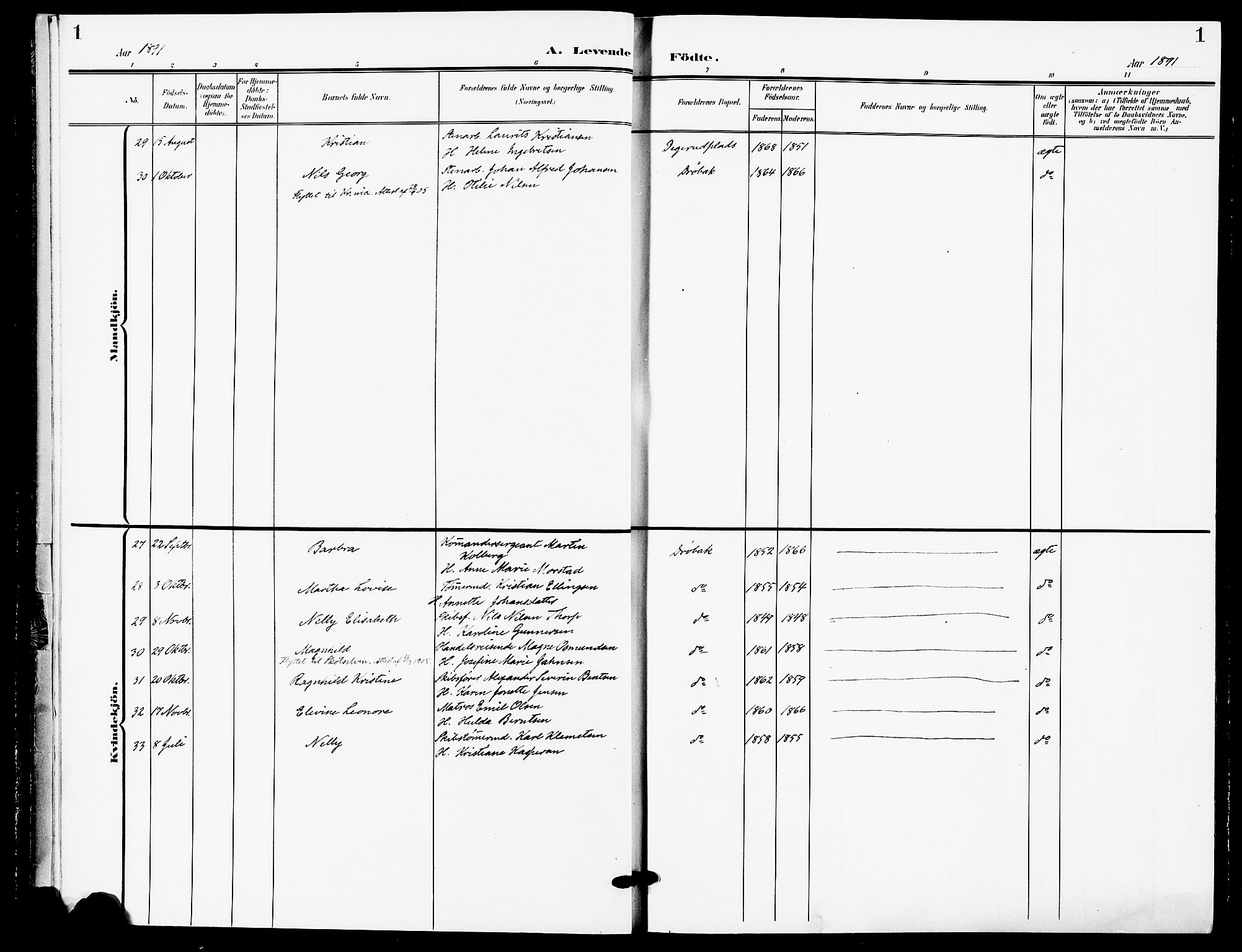 Drøbak prestekontor Kirkebøker, SAO/A-10142a/F/Fb/L0002: Ministerialbok nr. II 2, 1891-1896, s. 1