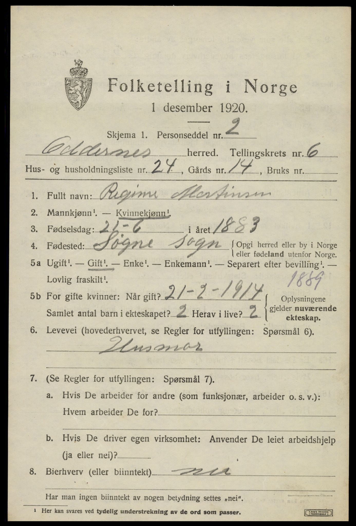 SAK, Folketelling 1920 for 1012 Oddernes herred, 1920, s. 5181
