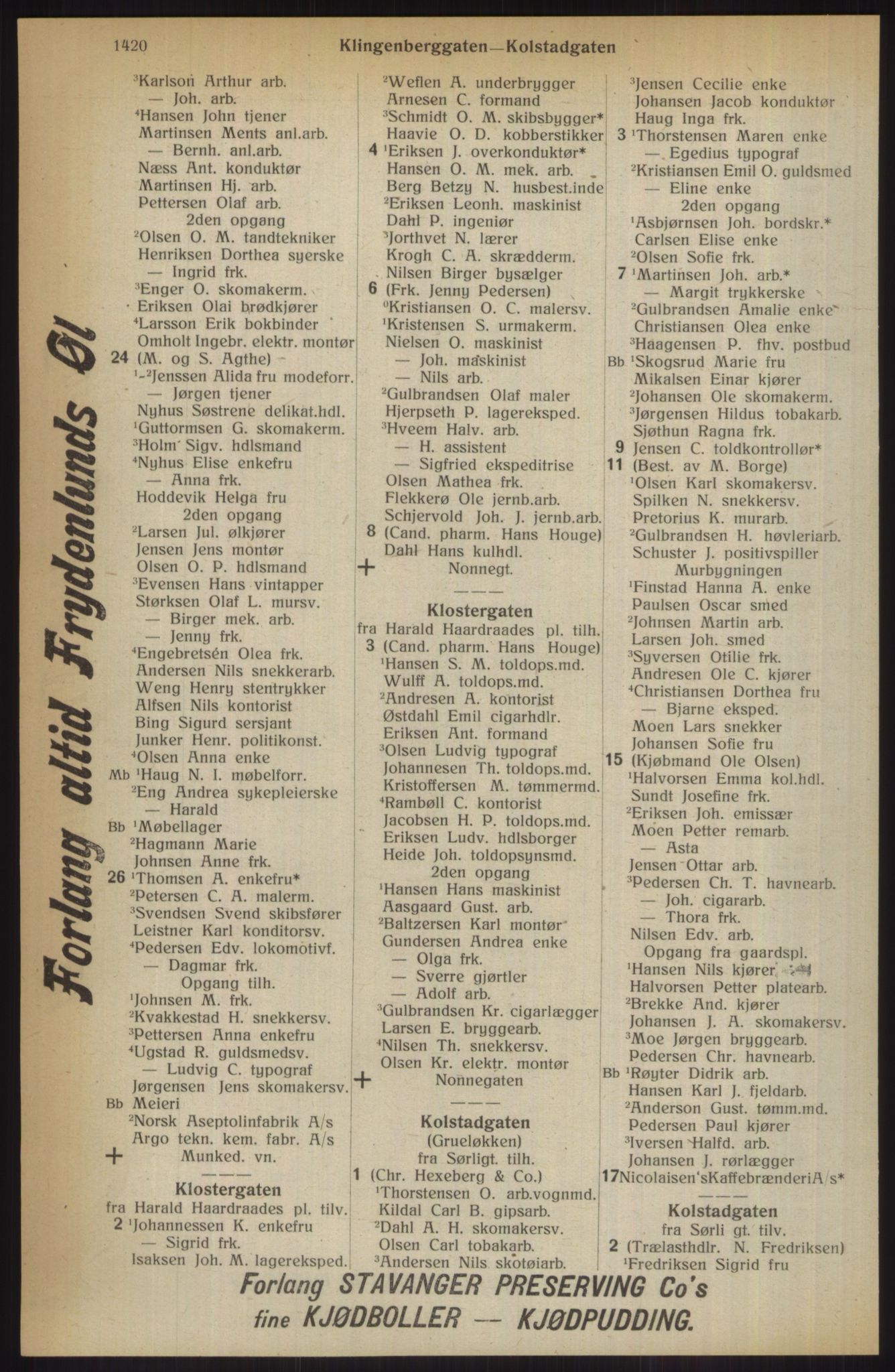Kristiania/Oslo adressebok, PUBL/-, 1914, s. 1420
