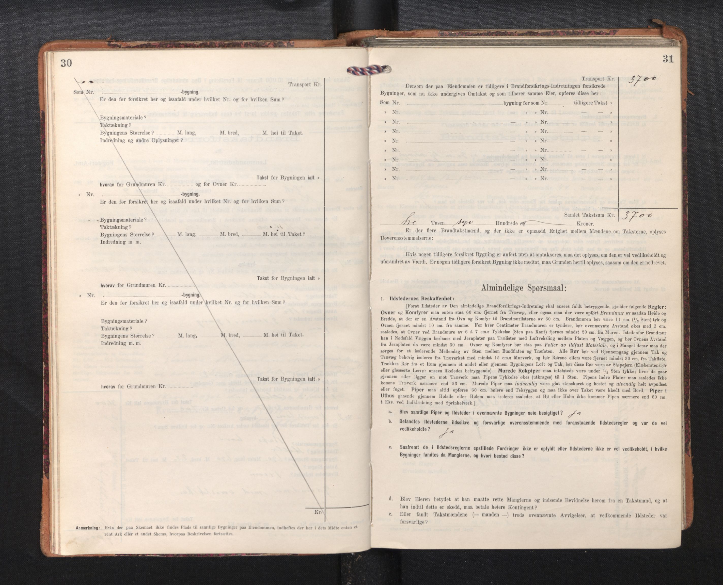 Lensmannen i Kvam, SAB/A-33201/0012/L0006: Branntakstprotokoll, skjematakst, 1913-1955, s. 30-31