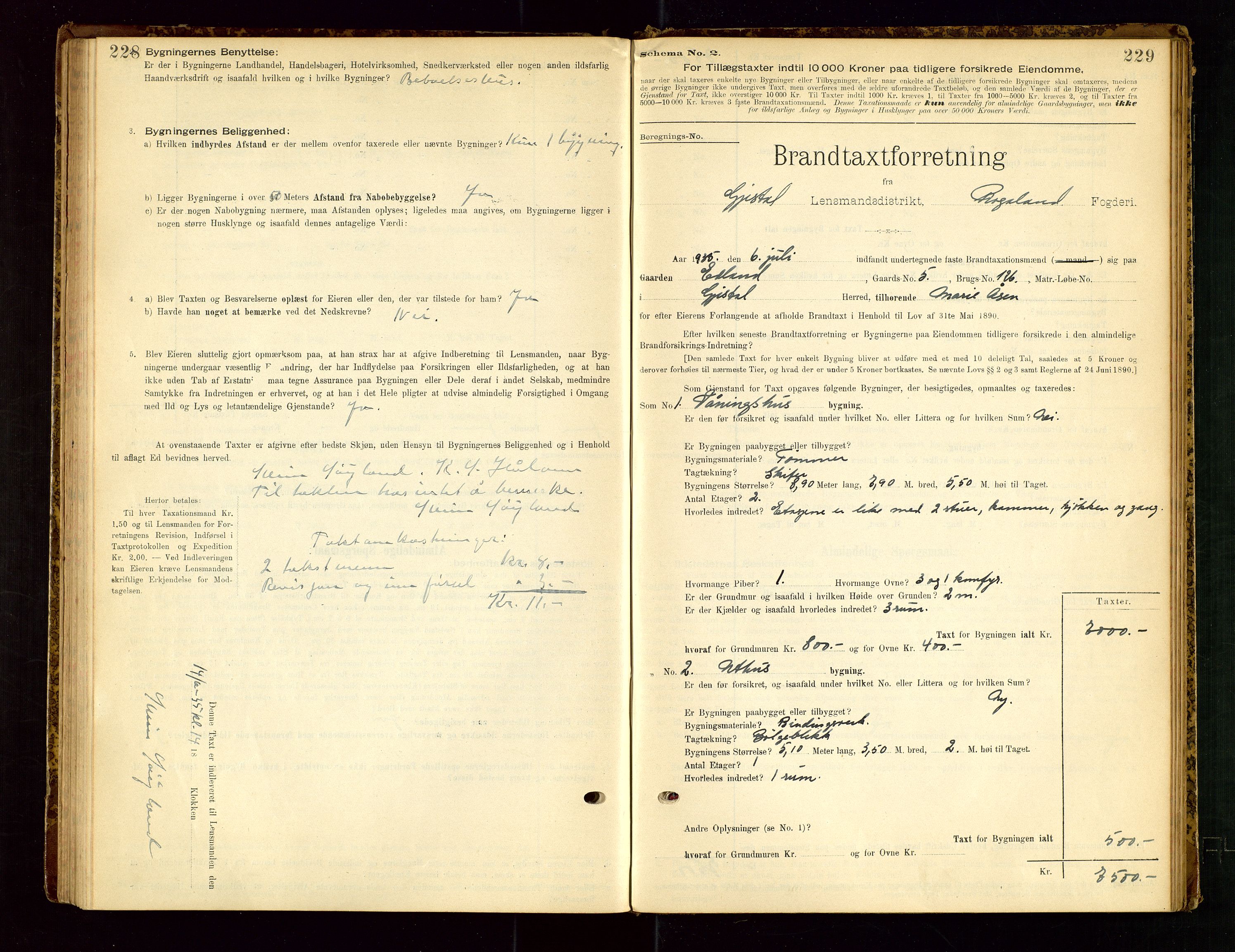 Gjesdal lensmannskontor, SAST/A-100441/Go/L0007: Branntakstskjemaprotokoll, 1894-1937, s. 228-229