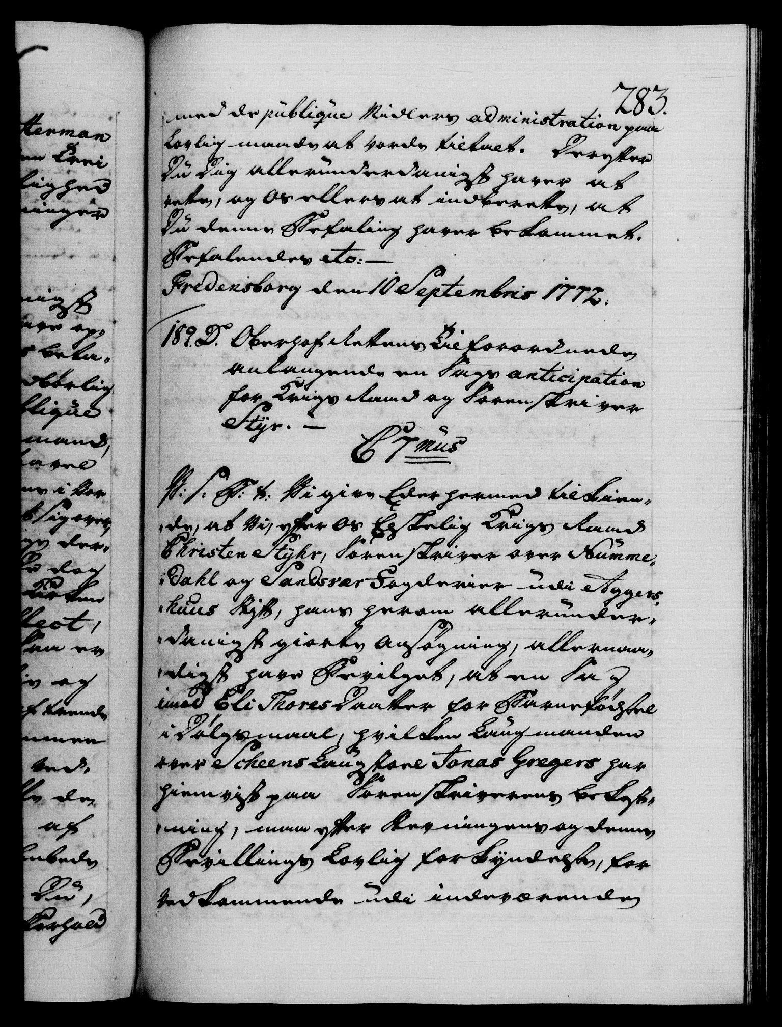 Danske Kanselli 1572-1799, AV/RA-EA-3023/F/Fc/Fca/Fcab/L0040: Norske tegnelser "Norske eller 3. depts. missiver", 1771-1773, s. 283a