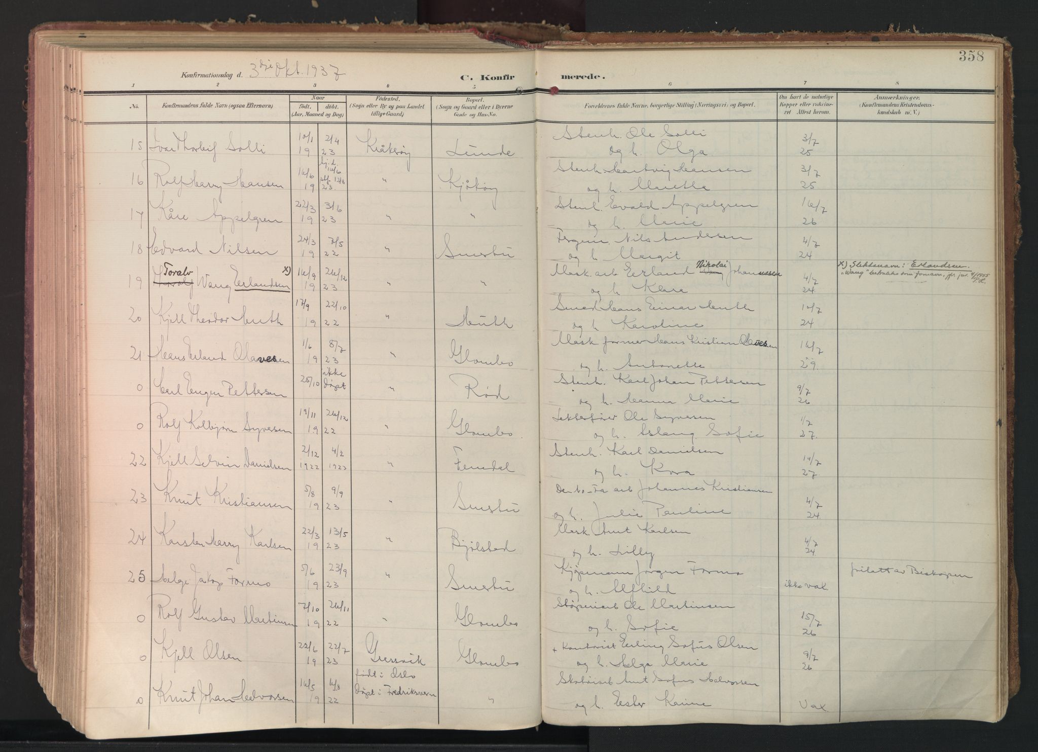 Kråkerøy prestekontor Kirkebøker, AV/SAO-A-10912/F/Fa/L0003: Ministerialbok nr. 3, 1908-1937, s. 358