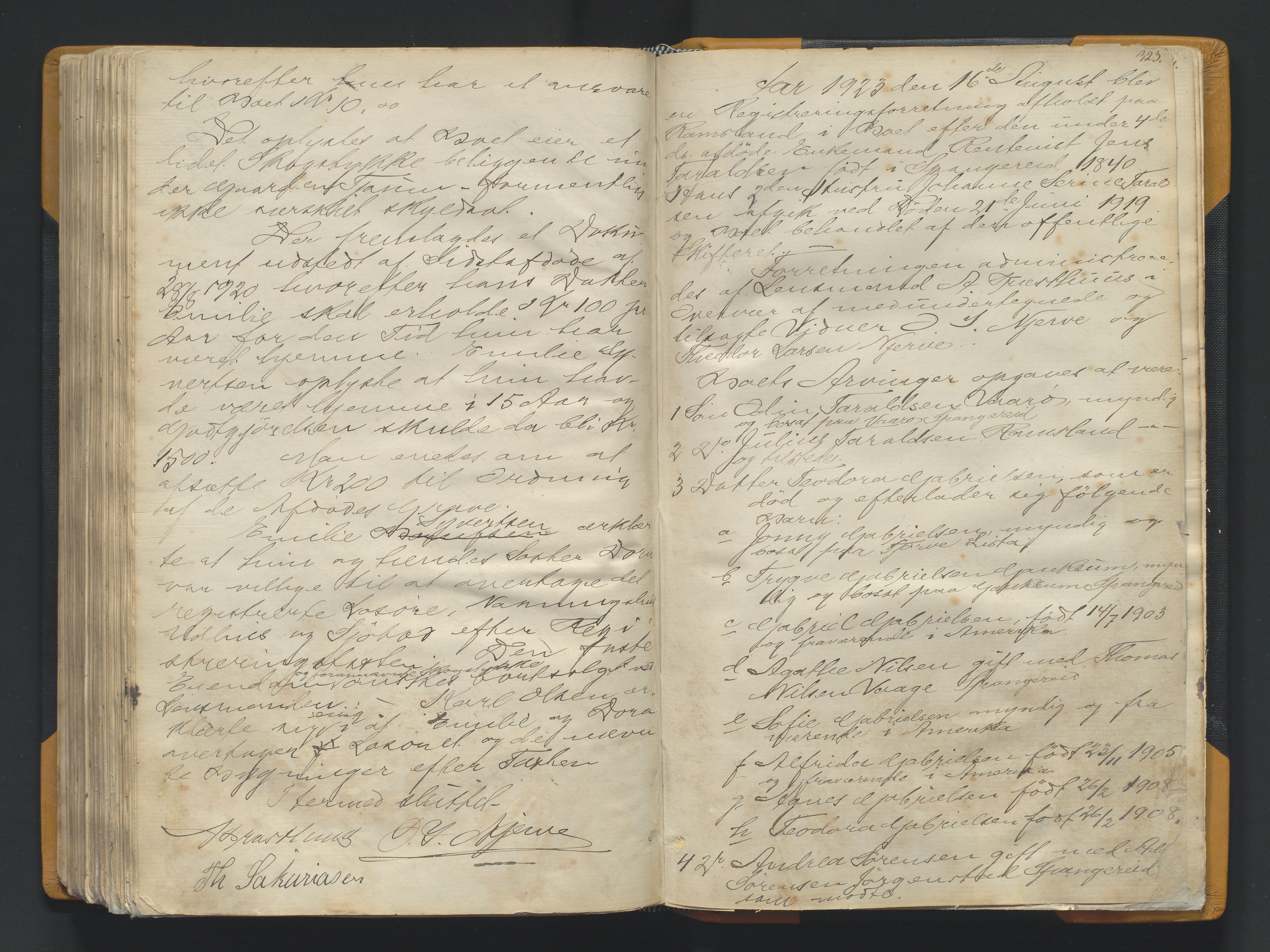 Mandal sorenskriveri, SAK/1221-0005/001/H/Hc/L0055: Skifteregistreringsprotokoll nr 11 Spangereid, 1867-1925, s. 323